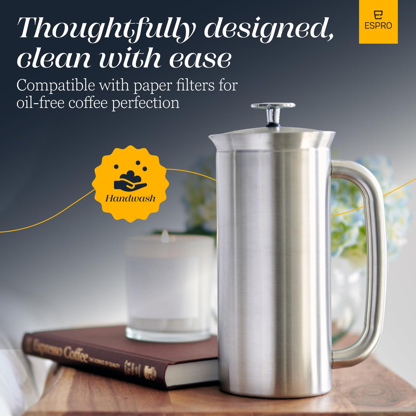 ESPRO P7 32 oz Brushed Stainless Steel French Press and 32 oz Replacement Micro-Filter