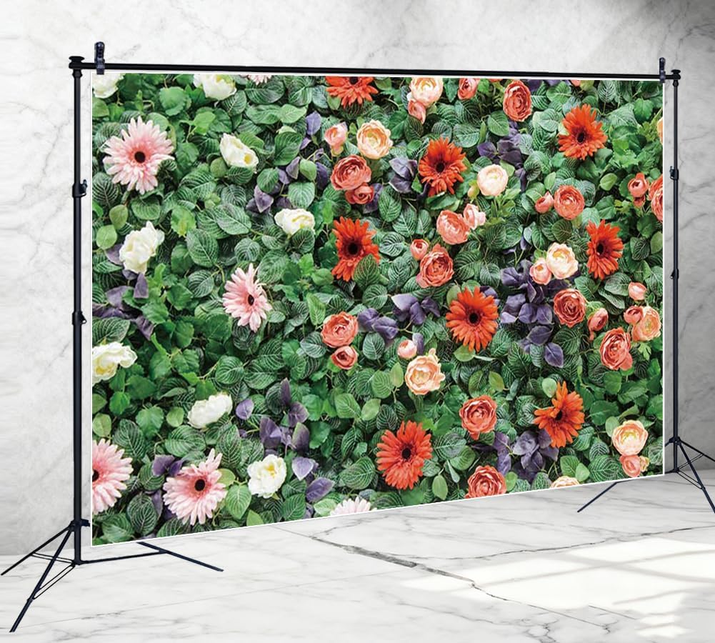 MOONDECO Flower Wall Backdrop Colorful Floral Photography Background Mixed Color Gerbera Daisy Photo Banner Girls Women