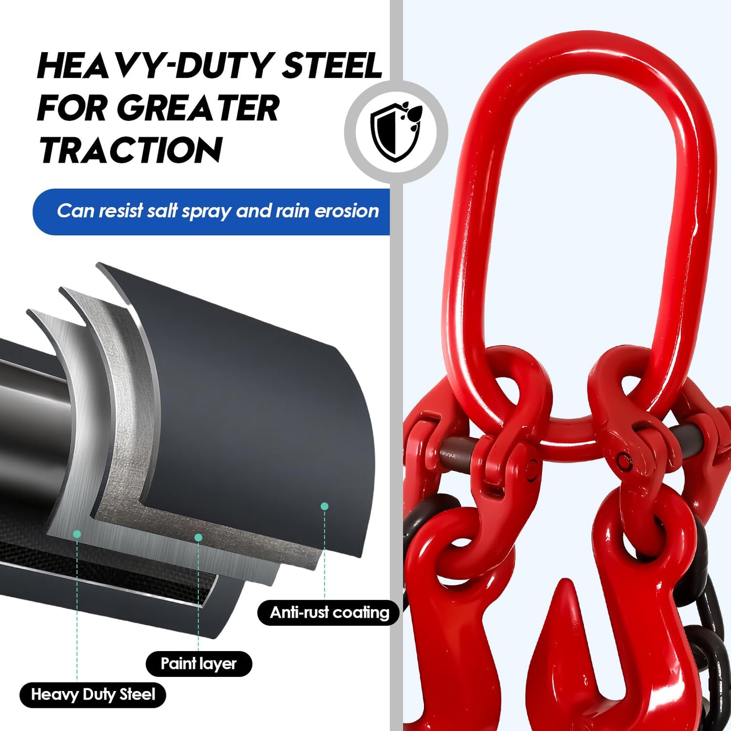 Shipping Container Loading Chain (1/2" x 5'), Container Chain Bridle Hooks G80 with V-Chain, Suitable for Cargo, Warehousing and Handling