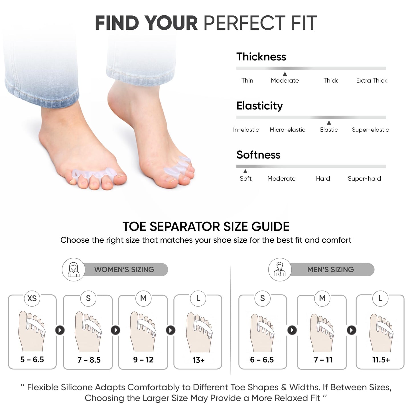 Silivance Toe Spacers for Foot Alignment – Bunion Corrector & Toe Separator for Pain Relief, Natural Toe Splay & Posture Support – Medical Grade Silicone (Medium)