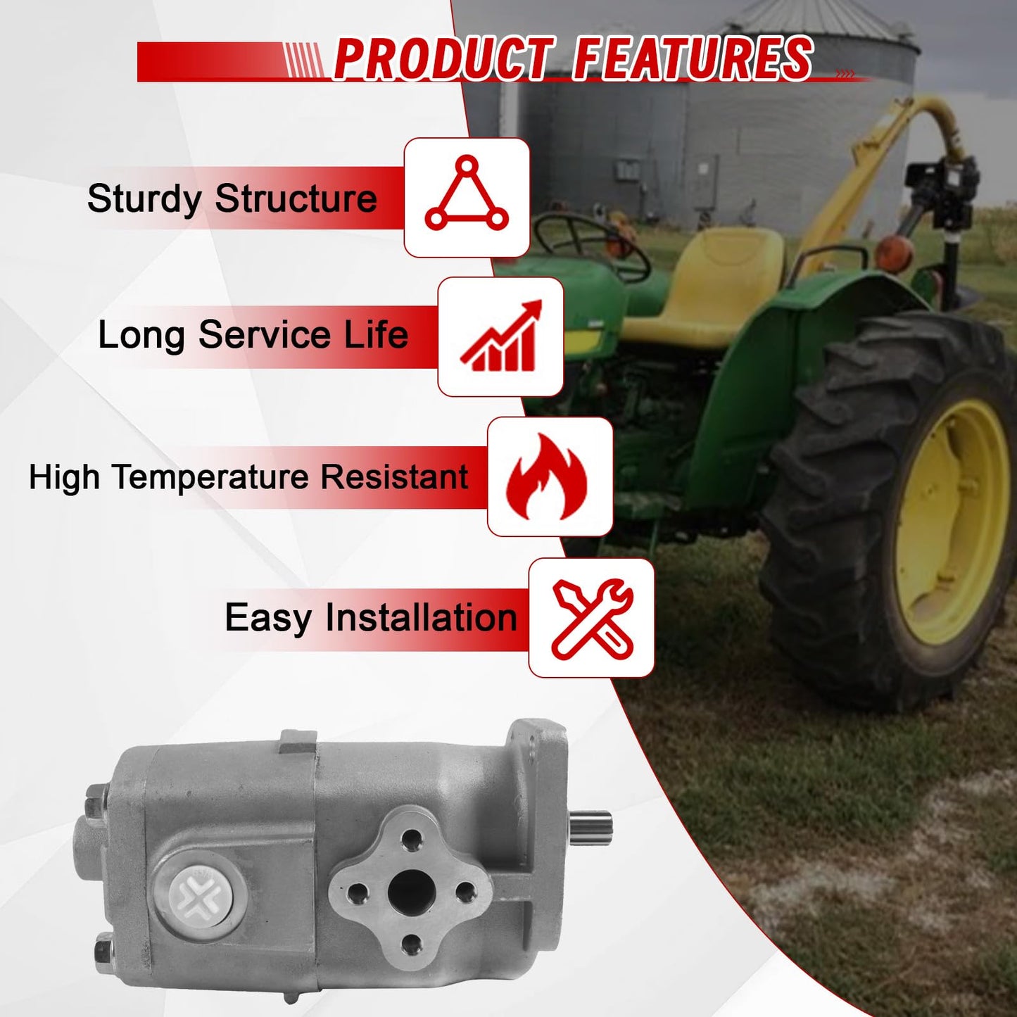 Worldthump Hydraulic Pump, TA020-36400 TA02036400 Replacement for Kubota Tractor L2900DT L3010DT L3300DT L3410DT Tractor Accessory