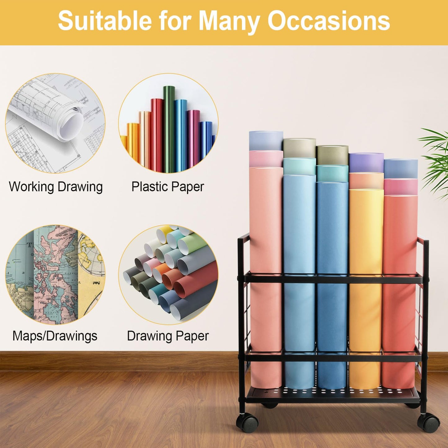SZSJA Blueprint Holder with Wheels, 20 Slots Blueprint Storage Rack, Blueprint Cart for Storing Map Poster Architectural Plan, Blue Print Storage Organizer for Home, Office, School