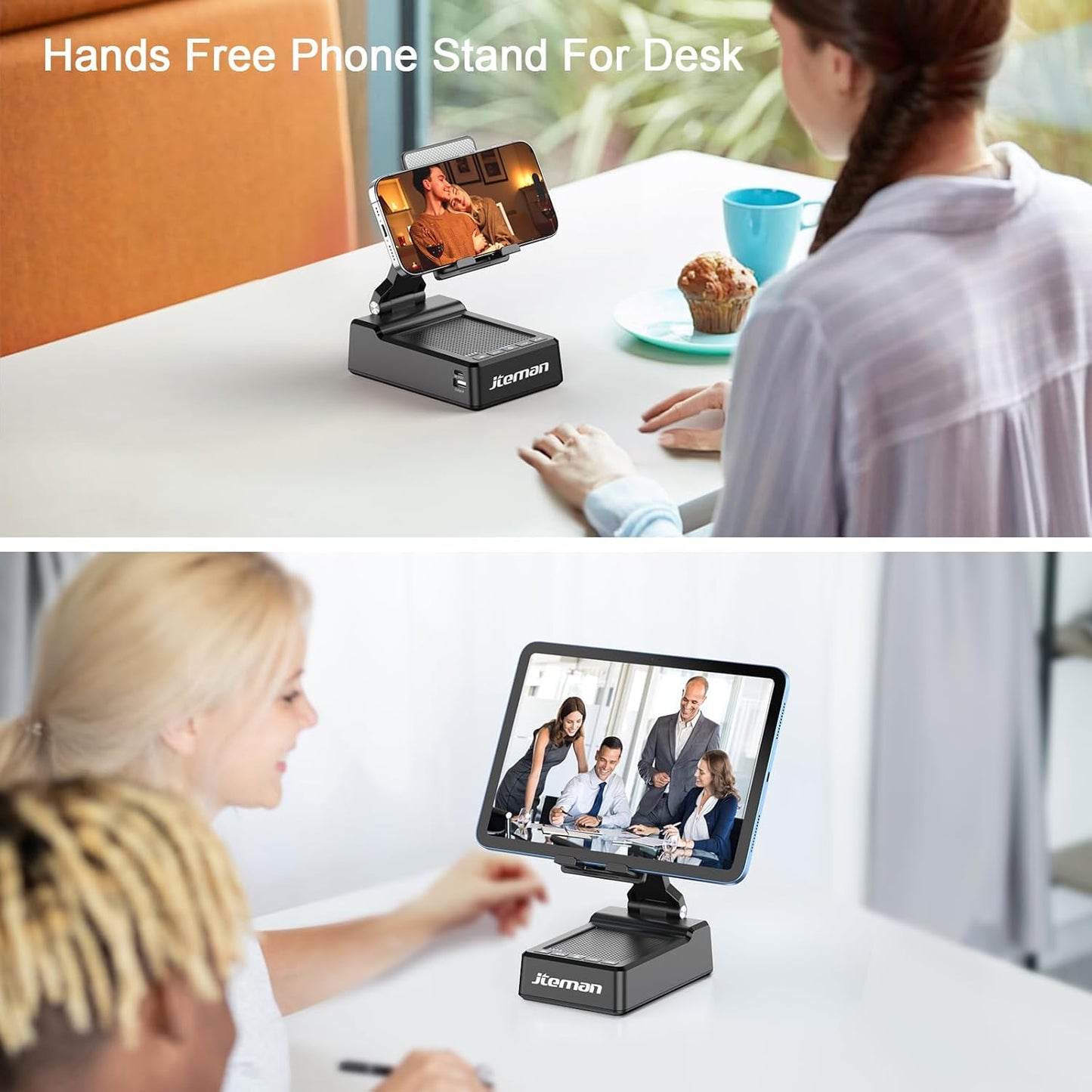 JTEMAN Gifts for Men Women,Adjustable Cell Phone Stand with Bluetooth Speaker and Charging Function,Cool Tech Gadgets