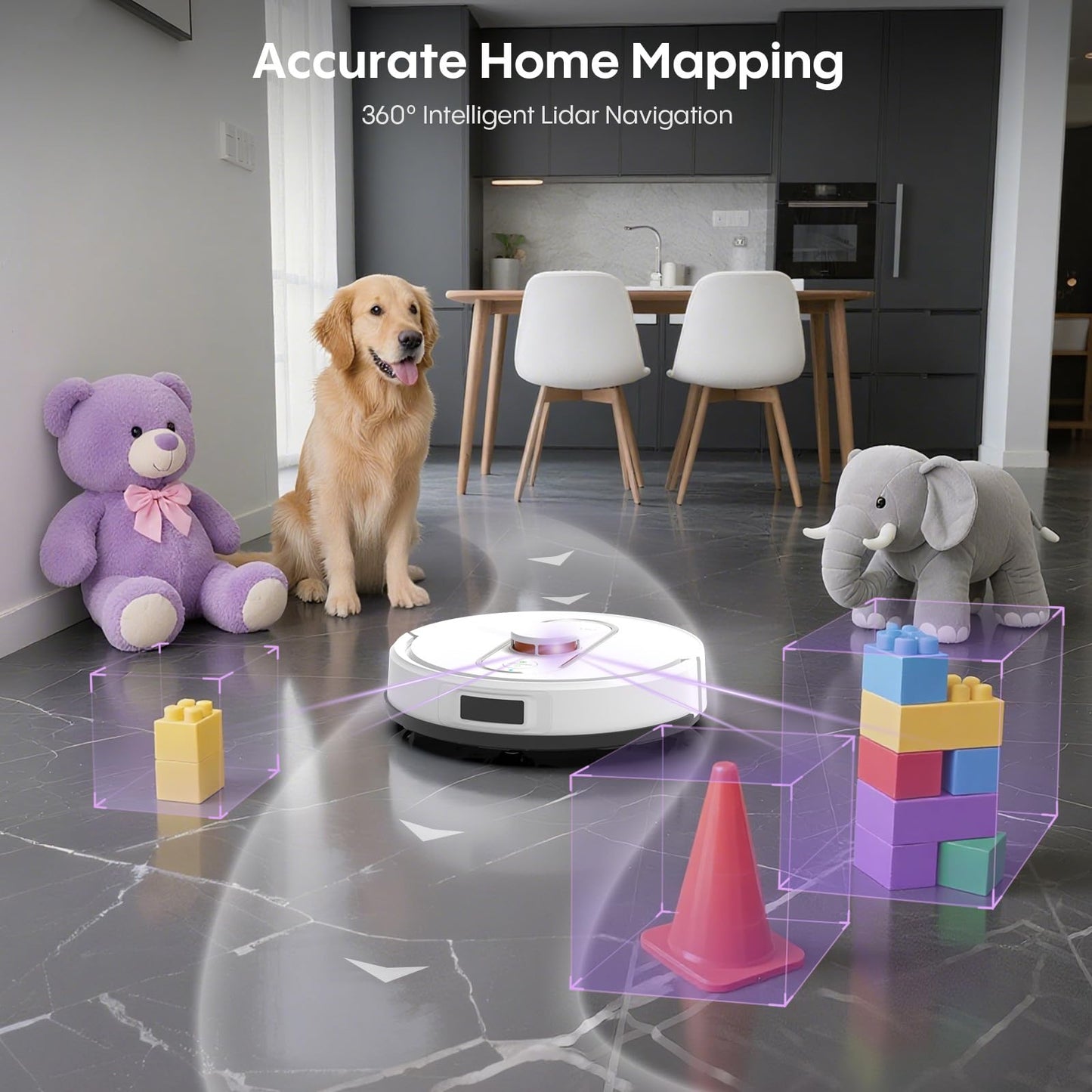 Bagotte Robot Vacuum and Mop Combo, 6000Pa Robotic Vacuum with Mapping, Self-Emptying Station for 90 Days Hands-Free Cleaning, LiDAR Navigation,Wi-Fi/App/Alexa Voice Control, for Carpets&Hard Floors