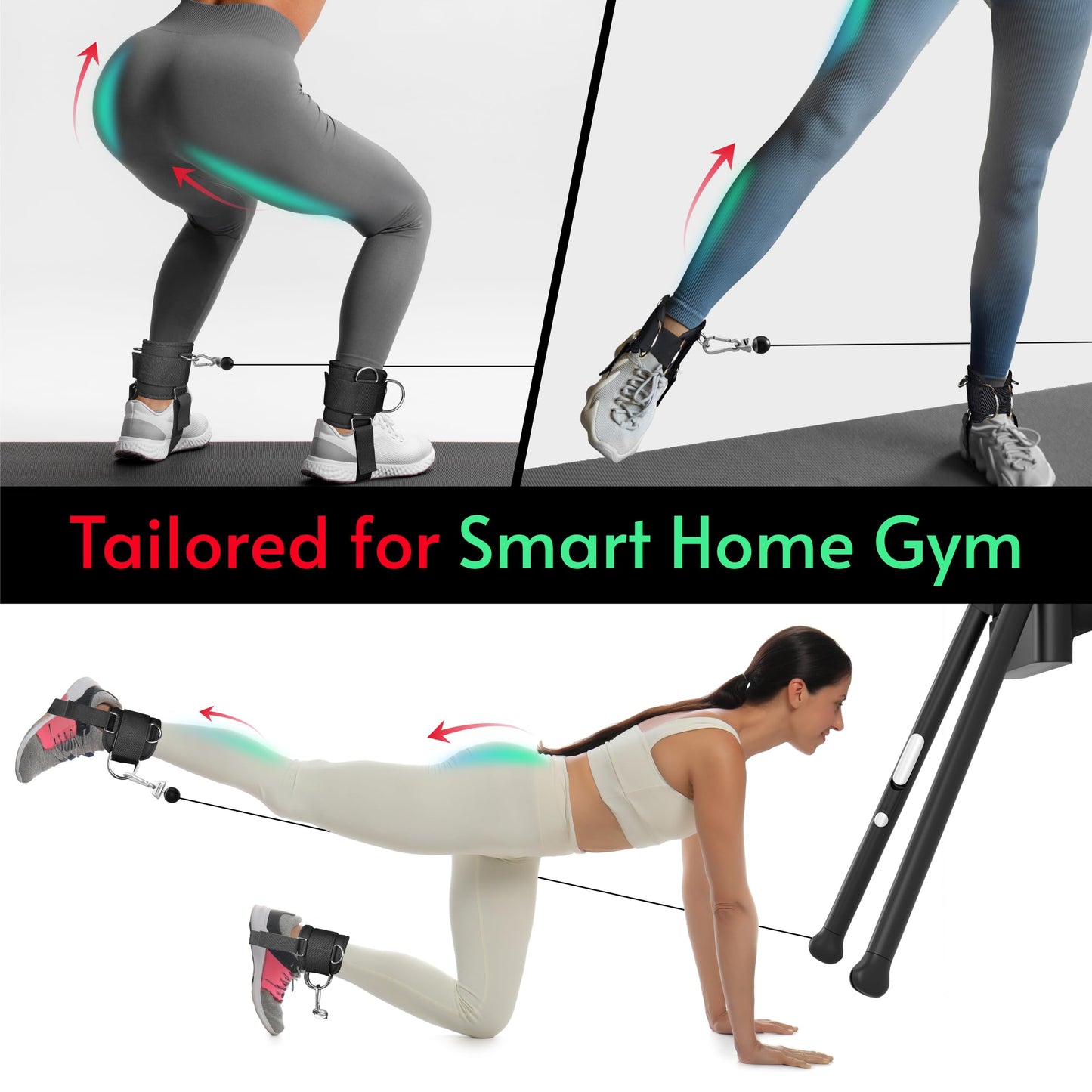 Crostice Ankle Strap Compatible with Tonal Machine, Kick Back Ankle Straps for Smart Home Gym, Cable Machine Attachment with Multi-Angle Adjustment, Extra Strap for Foot Support, Heavy-Duty
