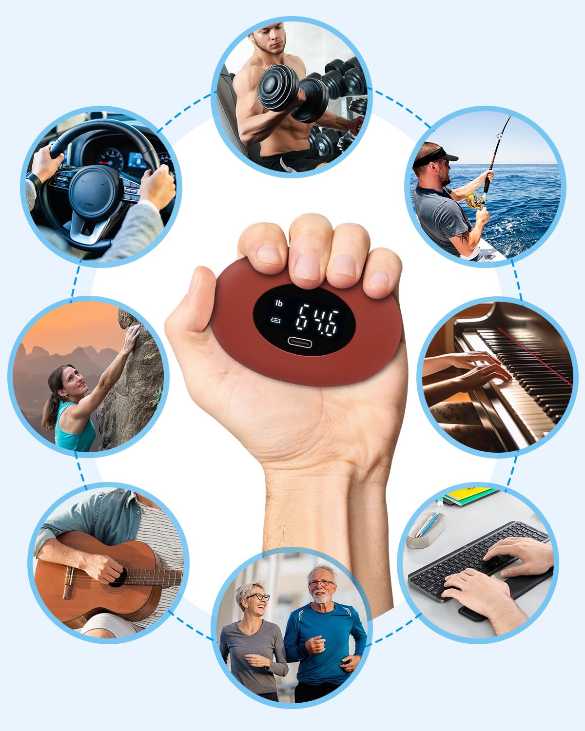 AMIR Hand Grip Strength Tester Trainer, Upgraded Rechargeable Electronic Hand Dynamometer up 395 Lbs (180kg) Forearm - Gripper-Finger Grip Strengthener Exerciser for Gifts, Stress Balls for Sport Home School Use