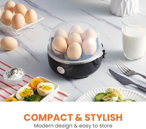Elite Gourmet Easy Egg Cooker - Electric 7-Egg Capacity for Soft, Medium, Hard-Boiled Eggs | BPA Free, Classic Black