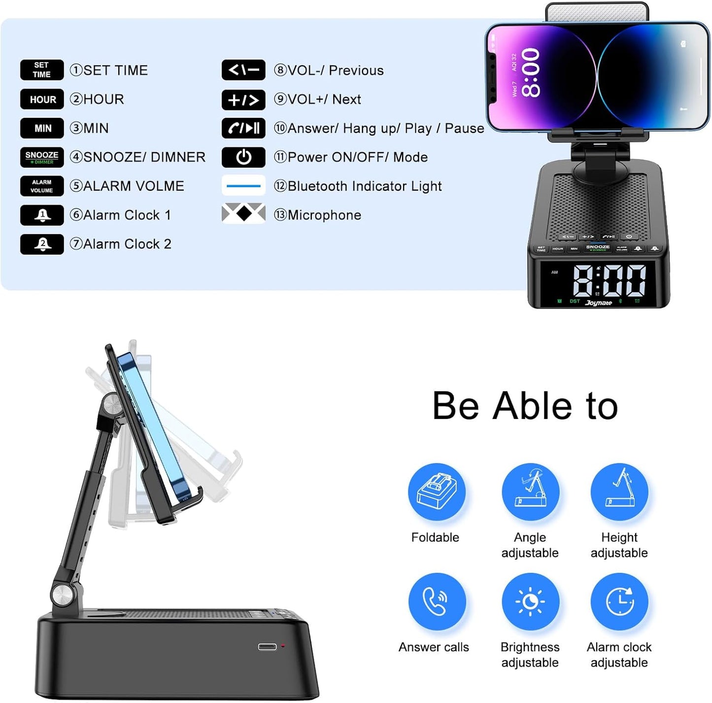 Joymate 360 Gifts for Men and Women, Phone Stand with Bluetooth Speaker and Rotable Angle Adjustable Phone Holder