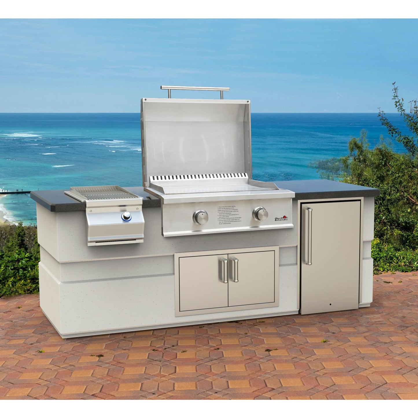 Stanbroil 28-Inch Premium Built-In Natural Gas Griddle for Outdoor Kitchen Grill, Durable Stainless Steel 2-Burner Flat Top Grill with Lid for BBQ Island, 34,000 BTUs