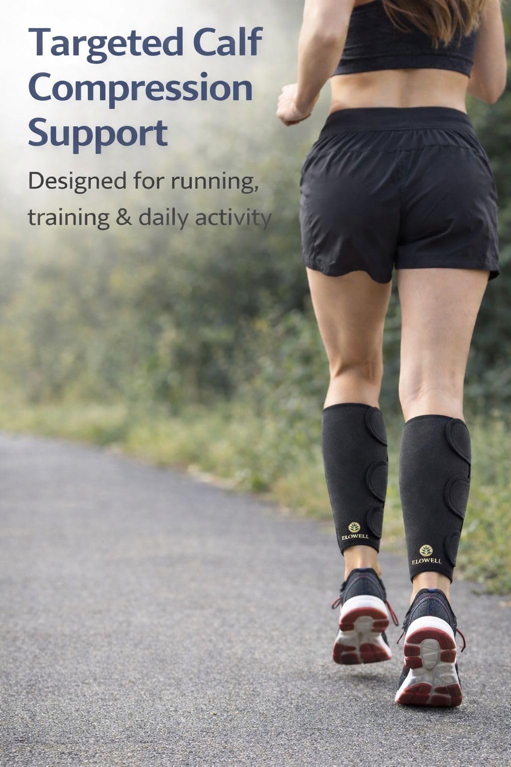 ELOWELL Calf Compression Sleeve - Neoprene Support wrap for shin splints, Calf Pain Relief, Running & Gym - Adjustable Leg Brace for Men & Women