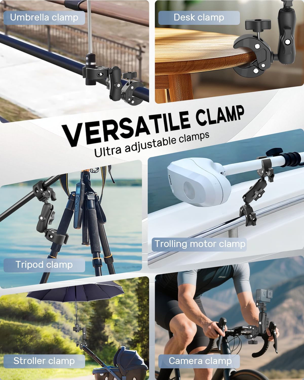 Maectech Double Super Clamp Mount Umbrella Clamp Motorcycle Camera Pole Mount Desk Holder Accessories