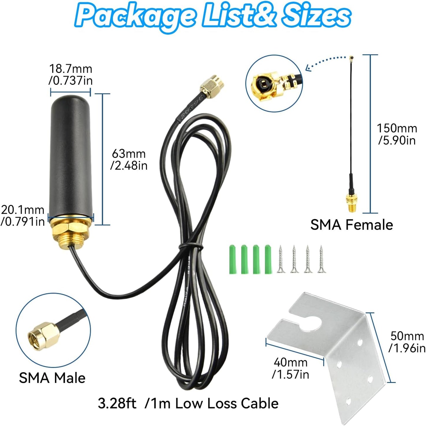 Boobrie 915Mhz 5dBi 15CM ESP32 V3 915MHz LoRa Antenna Omni-Directional SMA Male + Adapter Cable for Meshtastic LoRa