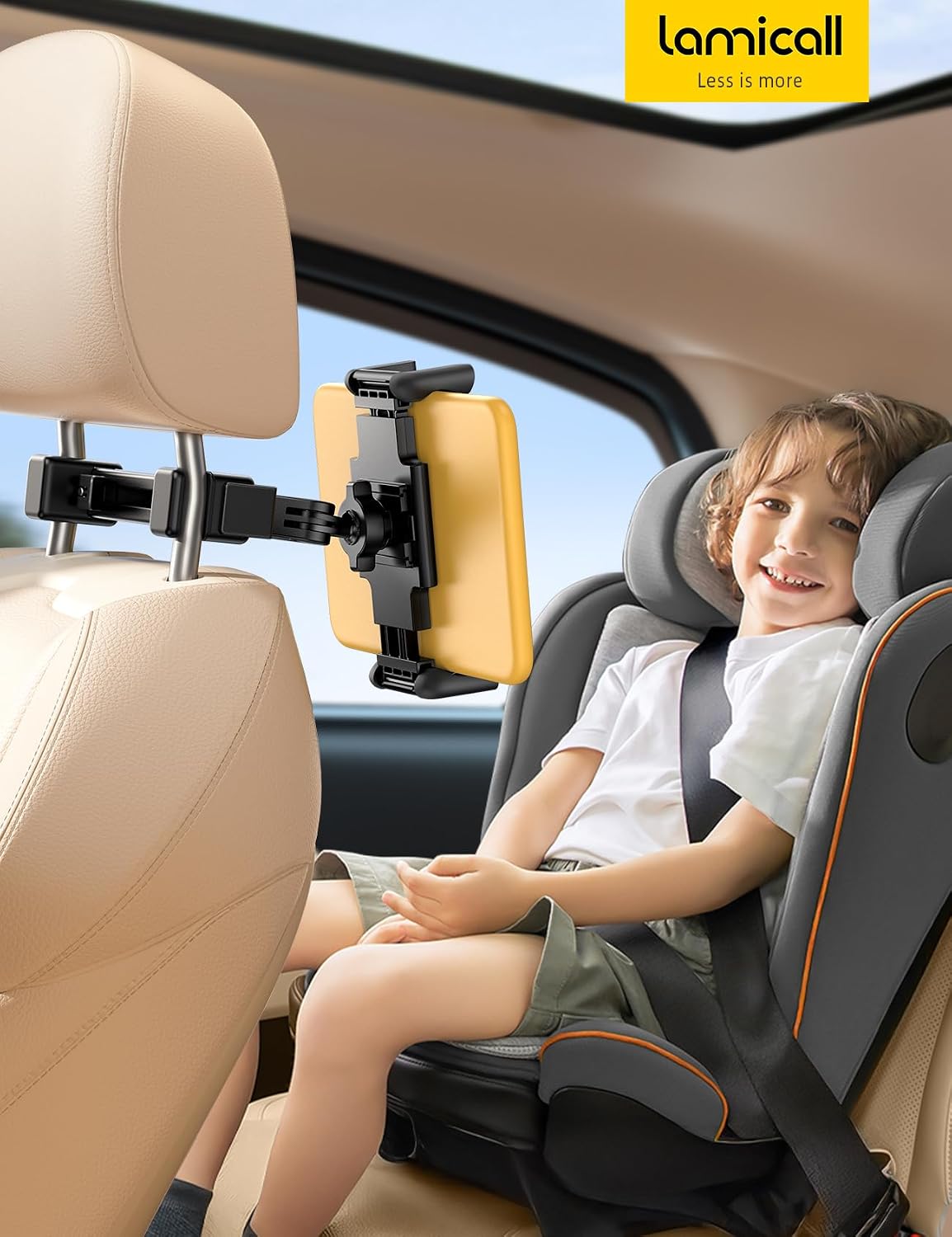 Lamicall 4.7-13" Car Headrest Tablet Holder - [Lockable] [Thick Case Friendly] [Foldable Clip] Car Backseat Tablet
