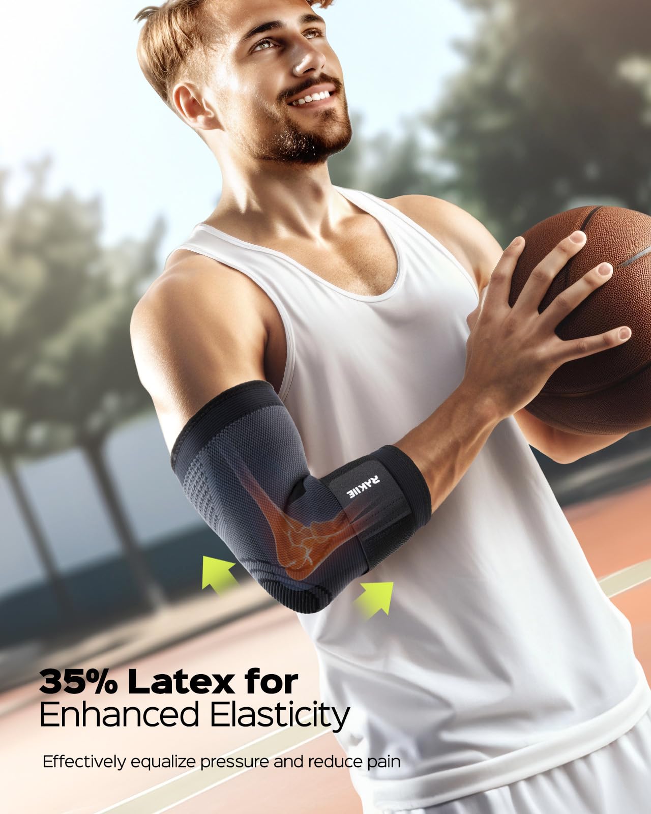 Rakiie Elbow Support Brace for Men and Women, 2 Pack Elbow Compression Sleeve, Elbow Brace for Tendonitis and Tennis Elbow, Elbow Sleeve Reduce Joint Pain for Tennis, Golfer, Workouts Black (M)
