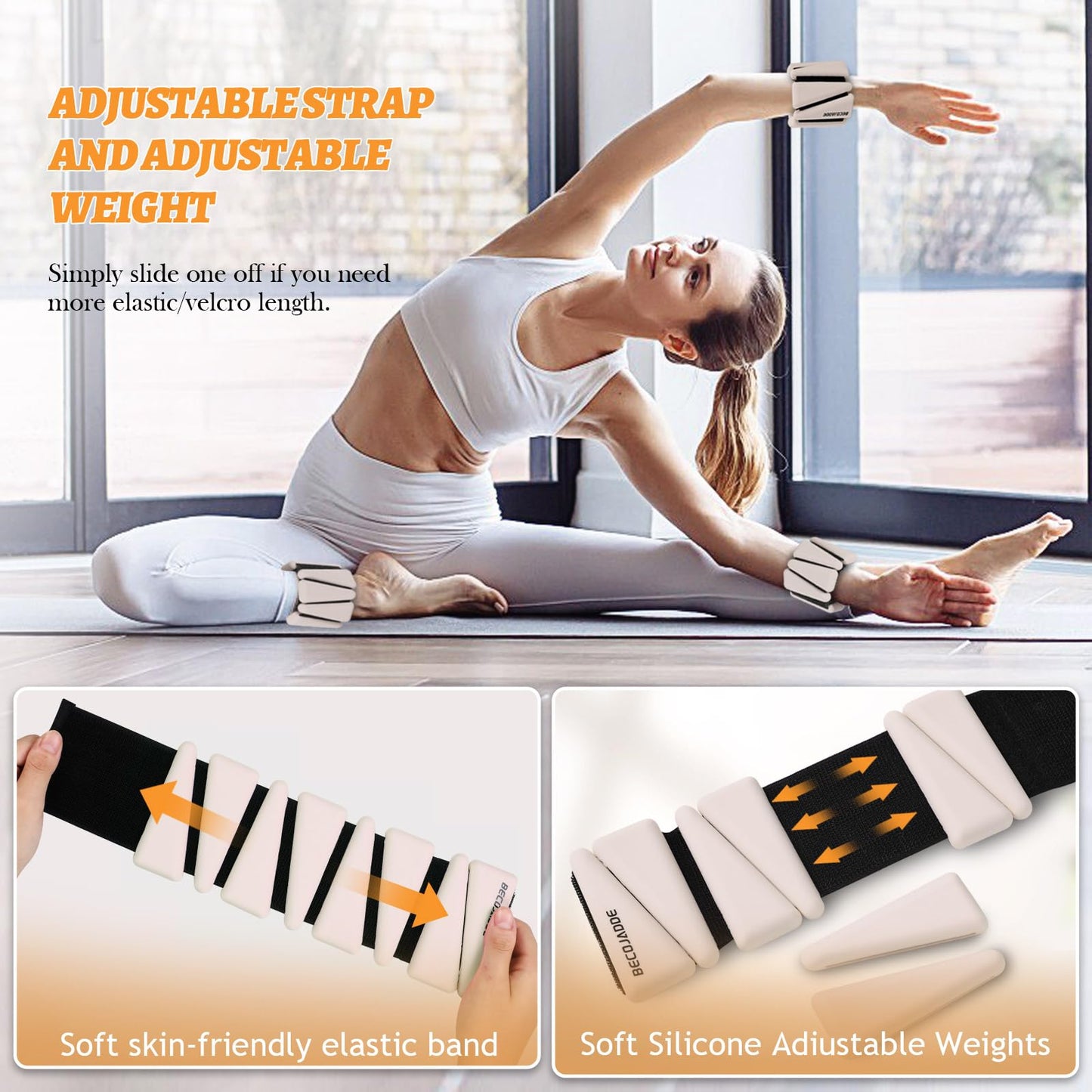 BECOJADDE Ankle Weights Set of 2 (2 lb Each) Adjustable Wrist Weights for Women Men Wearable Arm Leg Weight for Pilates, Running, Walking, Workout, Yoga, Beige