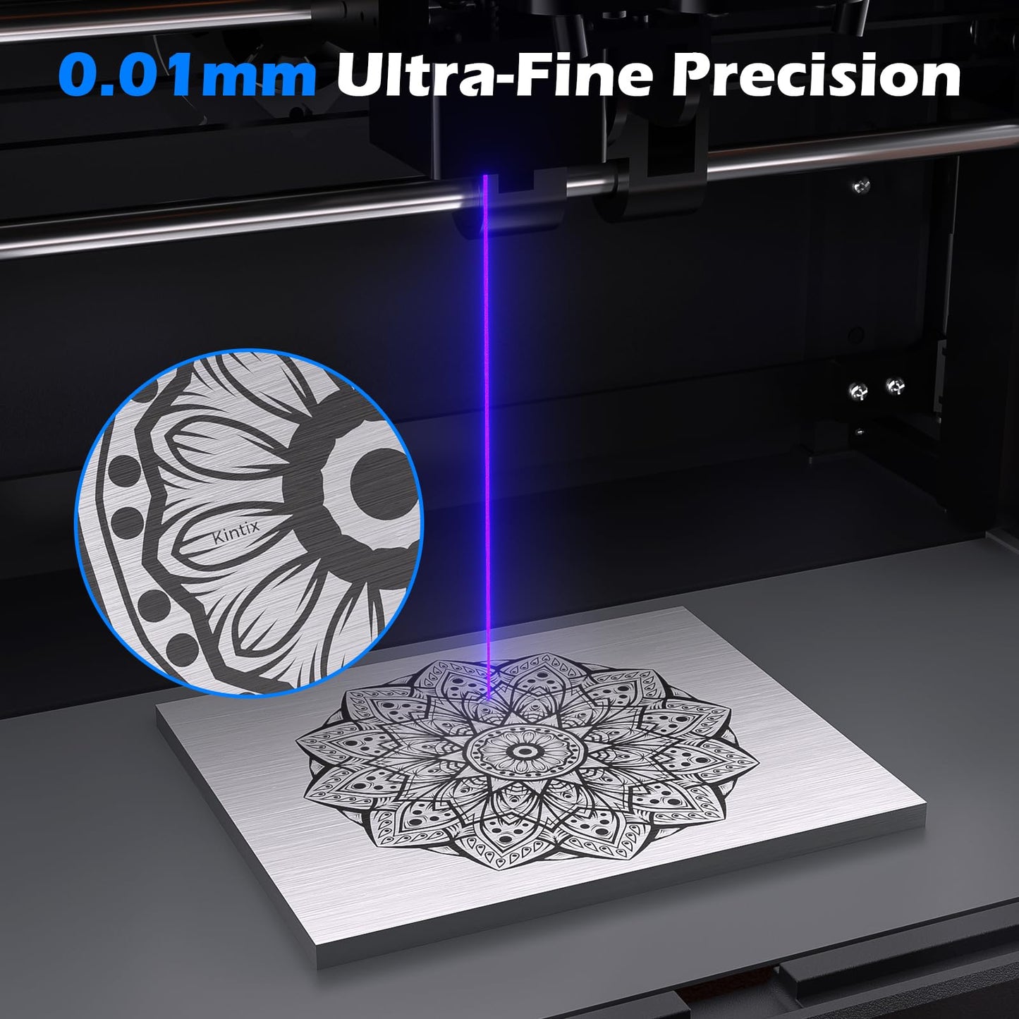 Genmitsu Kintix Laser Engraver 10W 10000mW + MD18 Rotary Roller, 90000mm/min Ultra Fast Galvo Laser with Auto-Lifting, 200x100mm Large Area for Jewelry, Metal, Wood, Class 1 Safety