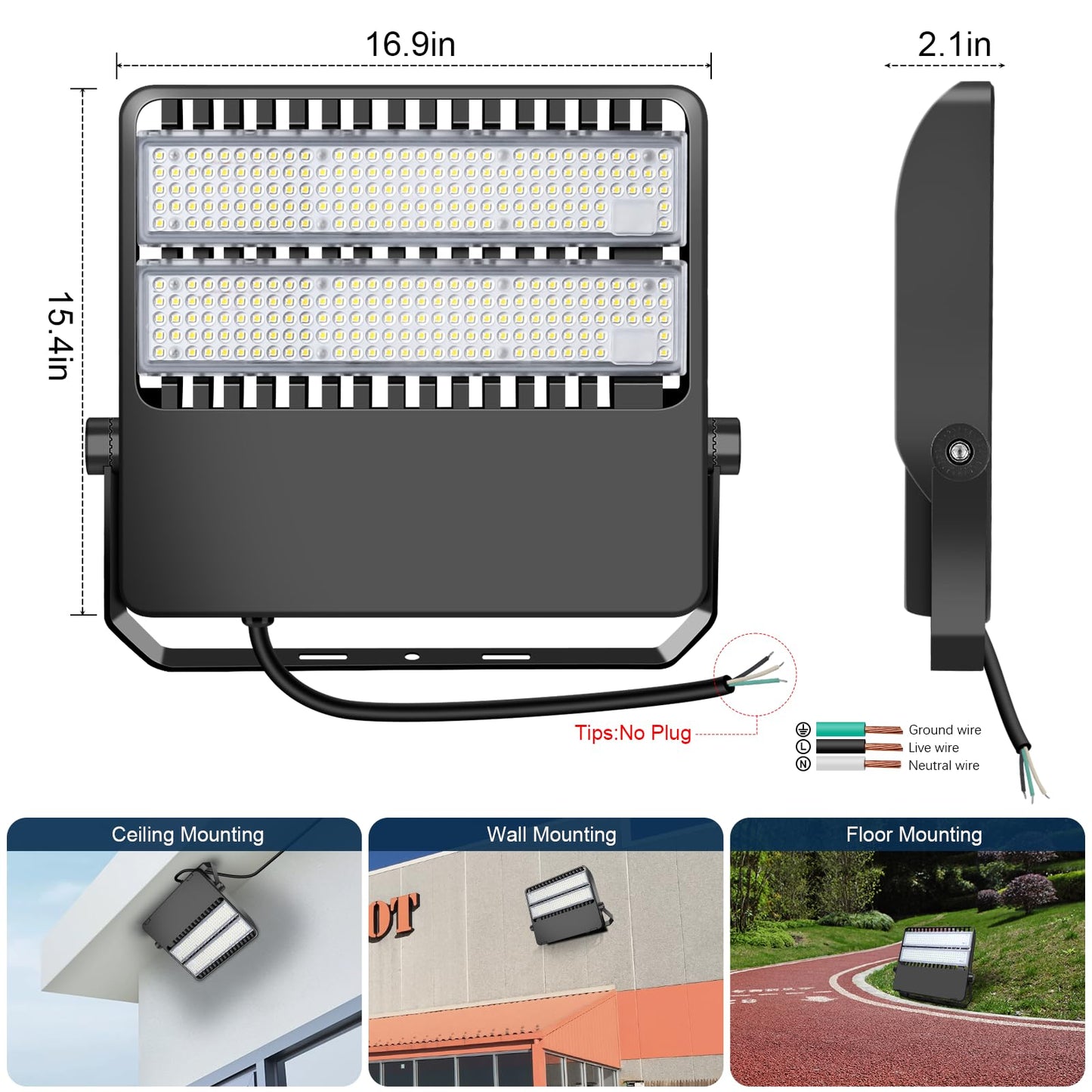 Tomourd 3 Pack 240W LED Stadium Lights 36000LM, Super Bright Shoe Box Flood Light for Sports Arena & Parking Lot, 5000K 120° Wide Angle, 110-277V Outdoor High Mast Fixture