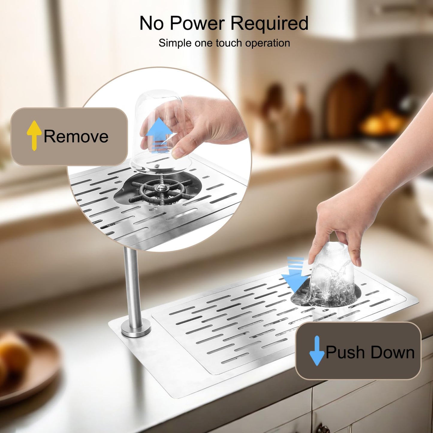 DIBTSA Pitcher Rinser, Stainless Steel Countertop Glass Rinser Cup Washer Sink with Side Spray,Drip Tray for Home Cafe Restaurant