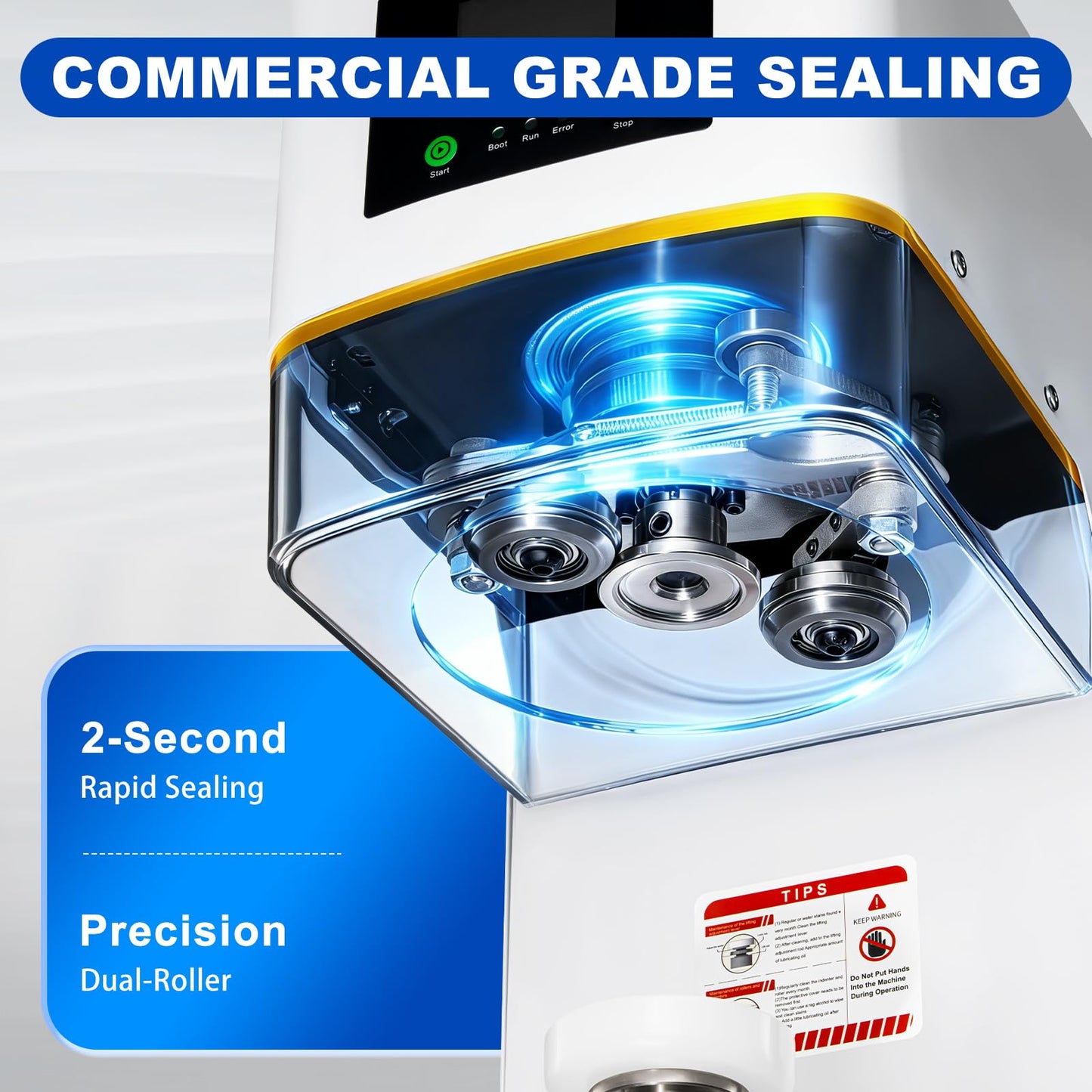 Commercial Can Sealer Machine, Automatic 202# (55mm) Soda Can Sealing Machine with 5 Can Holder Sets for Aluminum & Plastic Cans, Heavy-Duty Beverage Can Sealer for Caffee &bubble tea Shops,Black