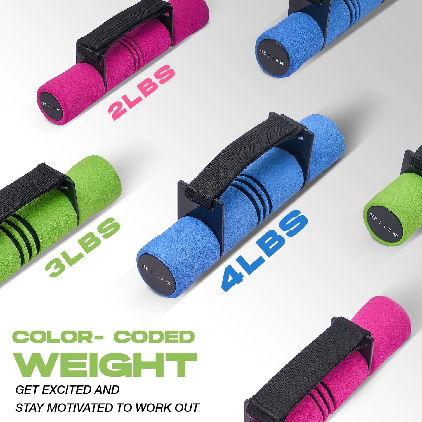 Yes4All 3lbs Dumbbell Hand Weights for Walking/Travel Weights for Exercising with Adjustable Straps, Foam Cover, Color Coded Weight Options