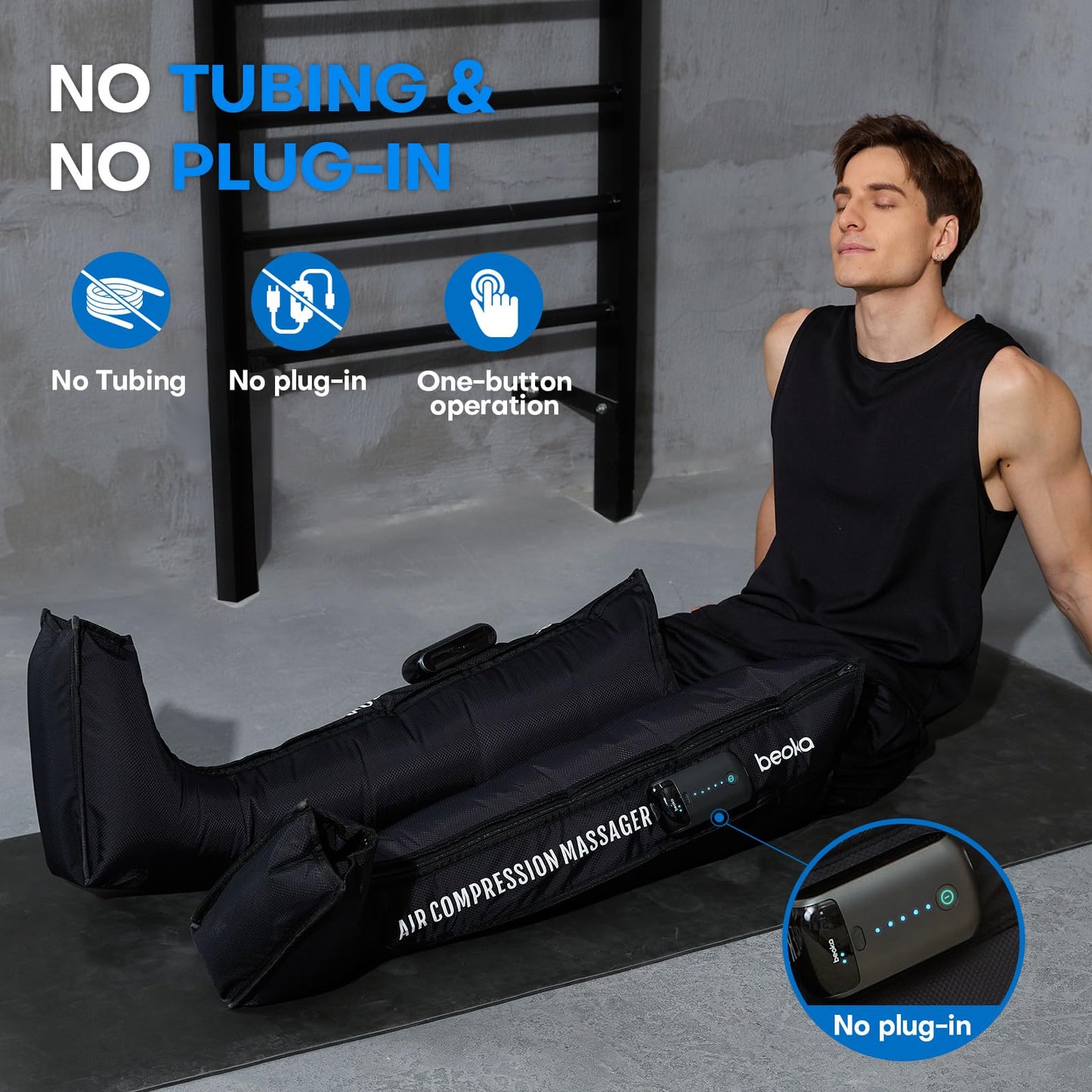 beoka Leg Massager for Circulation and Pain Relief, Leg Recovery System for Fast Recovery, Cordless Air Compression Boots with 3 Modes 5 Intensities for Athletes Runners and Travelers-L