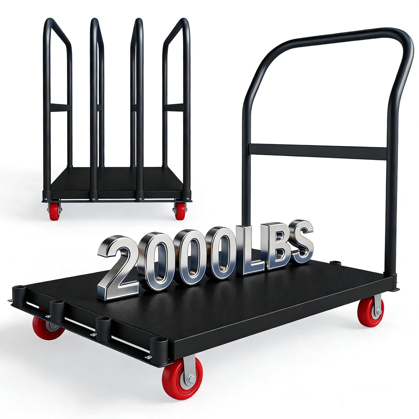 Garvee 2000LBS Capacity Folding Platform Truck with Side Handrails & 5" 360-Degree Swivel Wheels, All-Weather 37x24 Inch Dolly for Easy Assembly and Storage