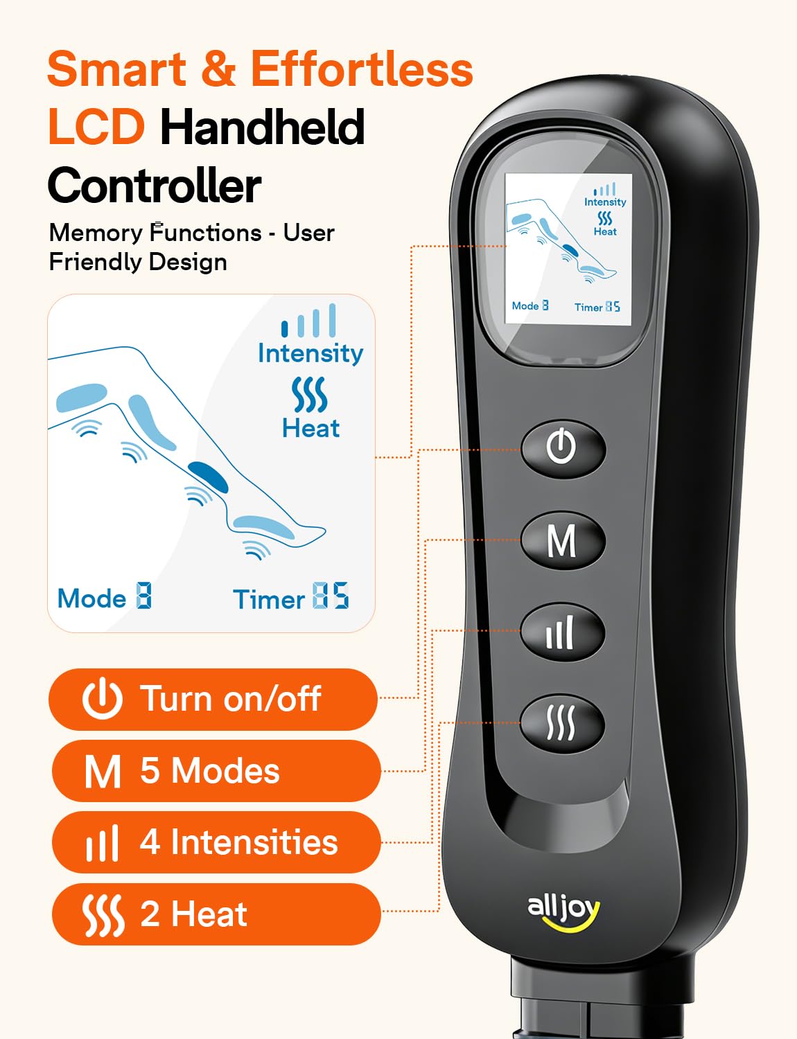 ALLJOY Leg Massager for Circulation and Pain Relief FSA, Gifts for Men Women Dad Mom, Leg Massager with Heat and Compression, 2 Heat 5 Modes 4 Intensities 4 Extenders
