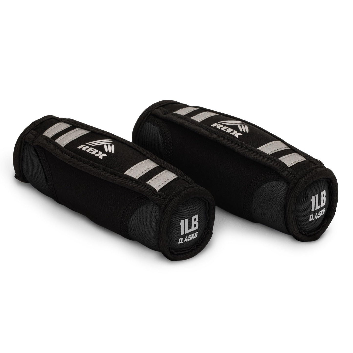 RBX 2lb Walking Weights Pair (1lb Each), Soft Hand Weights with Reflective Safety Straps, Ergonomic Grip & Breathable Fabric, Add Resistance to Walking, Jogging & Aerobics (Black)