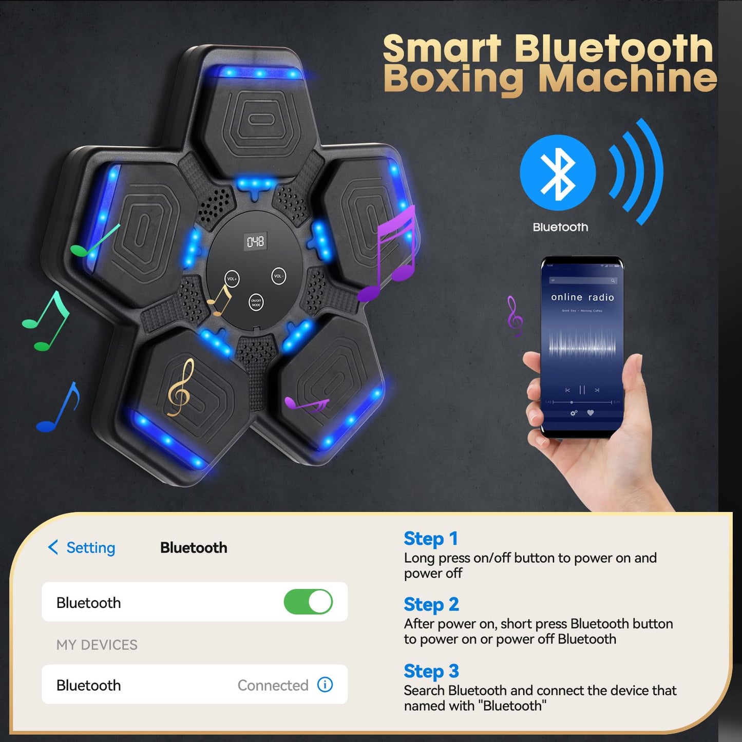 MOCASO Music Boxing Machine, Bluetooth Music Punching Bag with Boxing Gloves, Smart Boxing Machine for Kids Adult, Wall Mount Workout Equipment Target for Home, Gym, Office