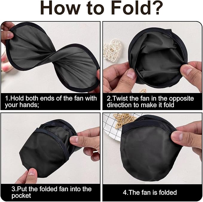50PCS Foldable Flying Disc Fans with Bags, 9.8'' DIY Handheld Black Egde Fabric Folding Fan for Outdoor Game Activities Birthday Party Favors End of Year Student Gifts, Black