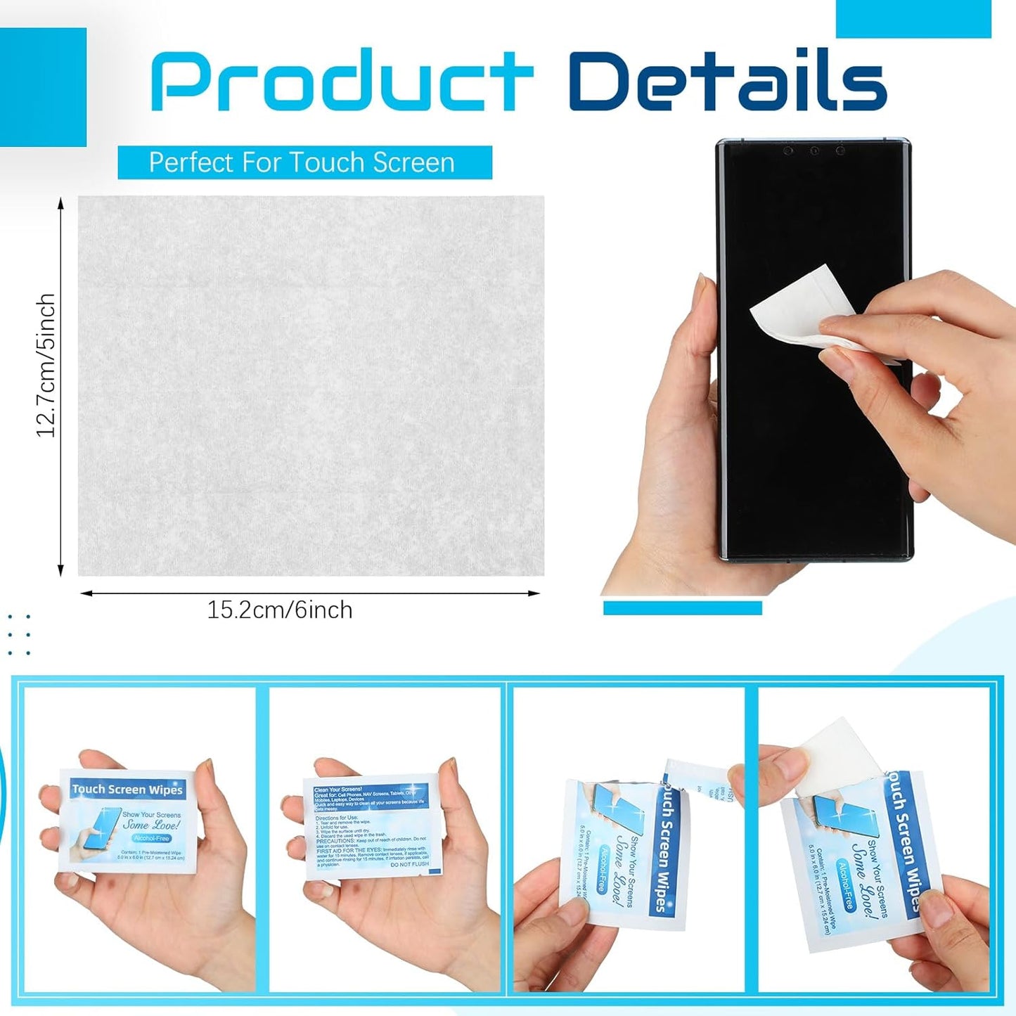 Willinglong 200 Pack 1 Touch Screen Wipes Pre Moistened Lens Computer Electronic Screen Wipes Individually for Monitors