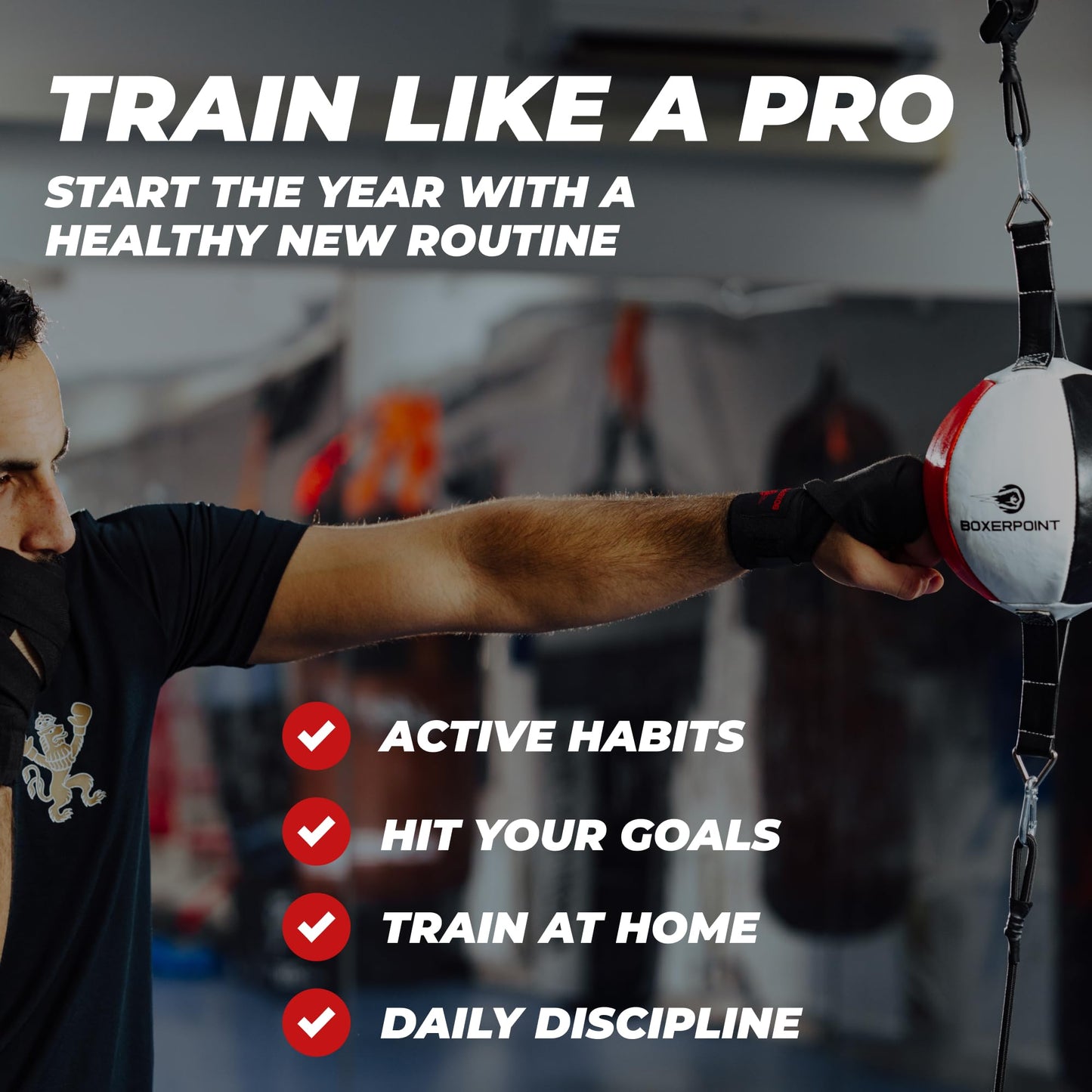Boxerpoint Double End Boxing Bag - Small 7x7 in Red/White/Black - Birthday Gift Speed Training with Speed Punching Bag Platform & Boxing Reflex Ball - Training Station for Adults - Gym Equipment