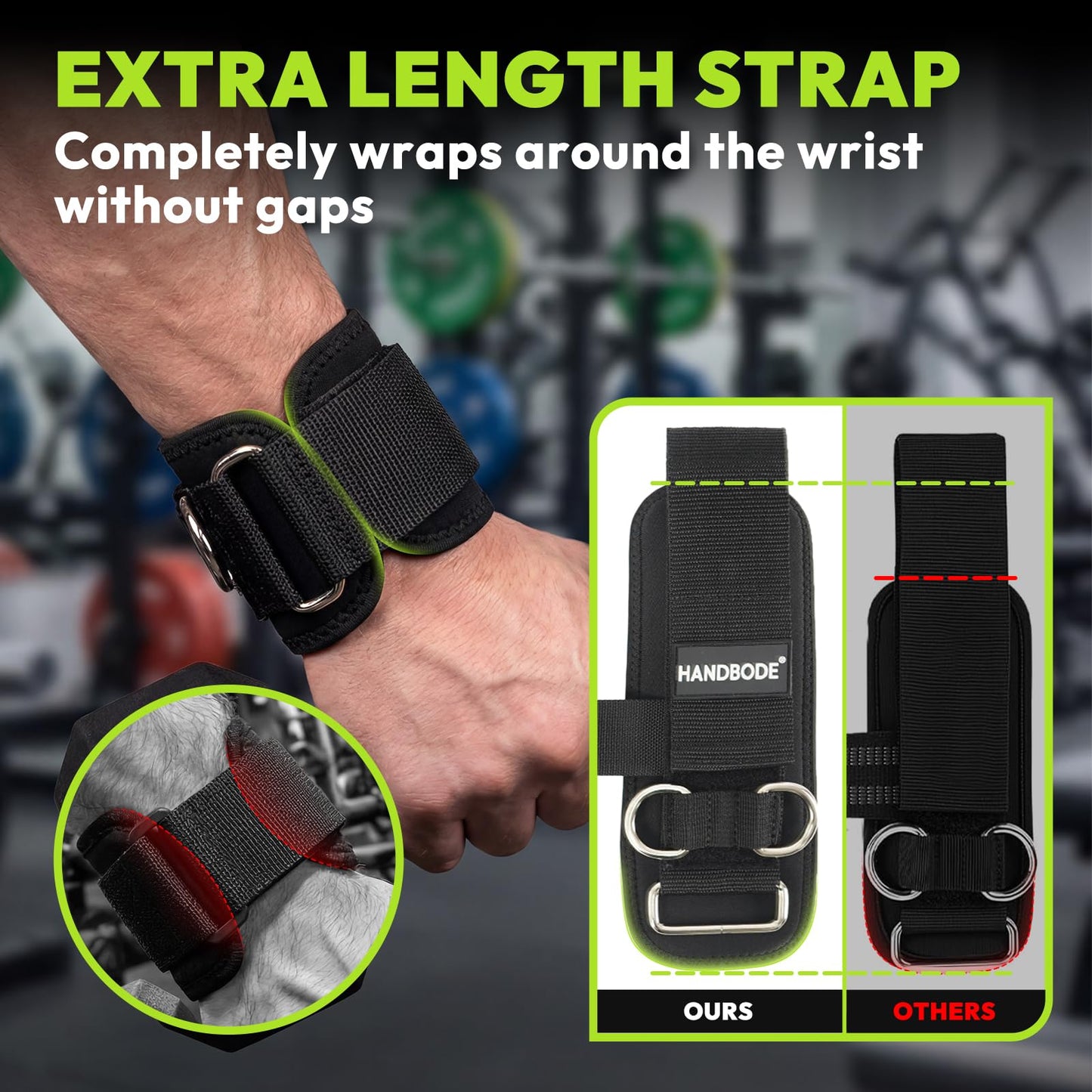 HANDBODE Lifting Wrist Straps for Weightlifting, Gym Wraps with Double D-Ring for Secure Grip, Deadlift, Pull Up, Bodybuilding, Cable Workout, Fit Men Women, Extra-Long Padded, Nylon