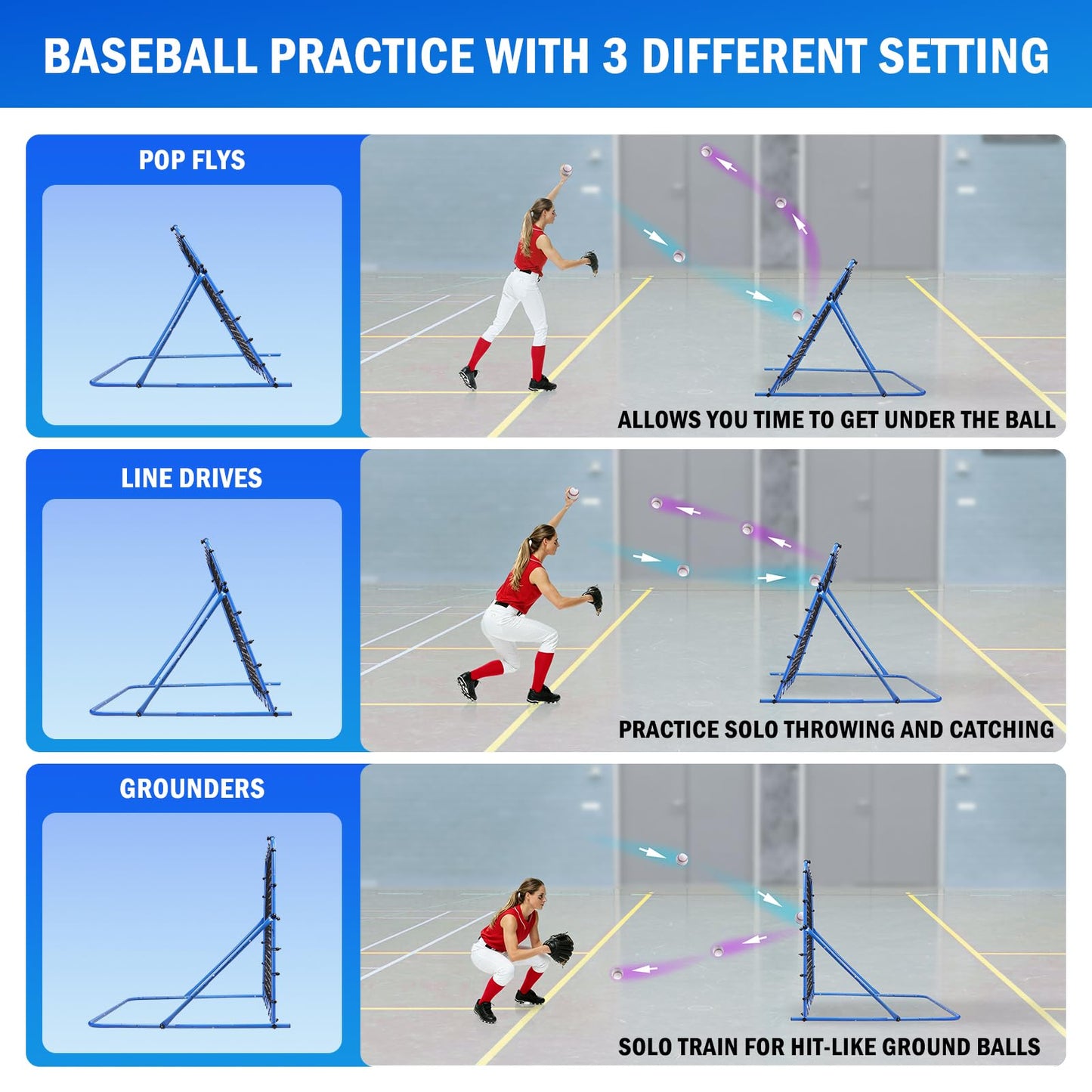 4x4FT Soccer Baseball Rebounder Net, Volleyball Softball Rebound PitchBack Net Quick-Switch Angle Soccer Training for Control, Passing Practice, Lacrosse Bounce Back Rebounder Gifts Trainer Equipment
