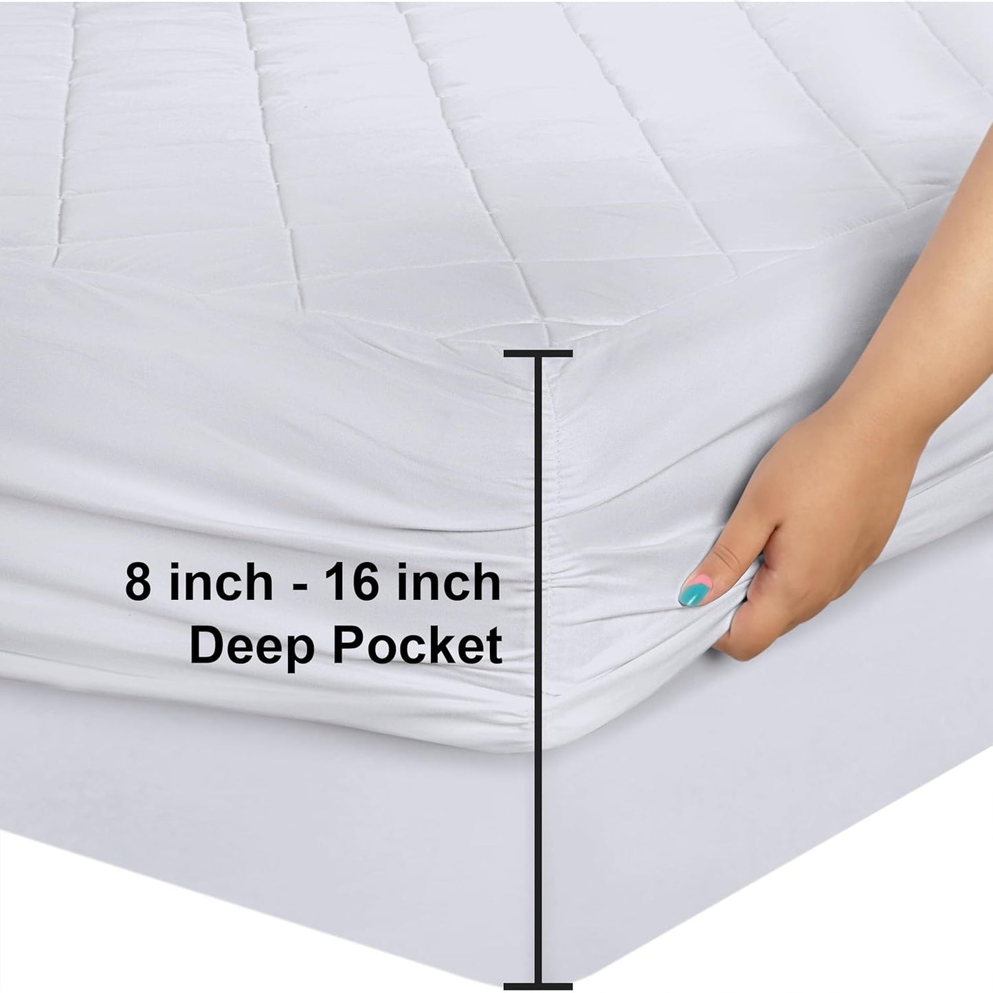 Utopia Bedding King Size Quilted Fitted Mattress Pad - Deep Pocket Protector, Machine Washable | White