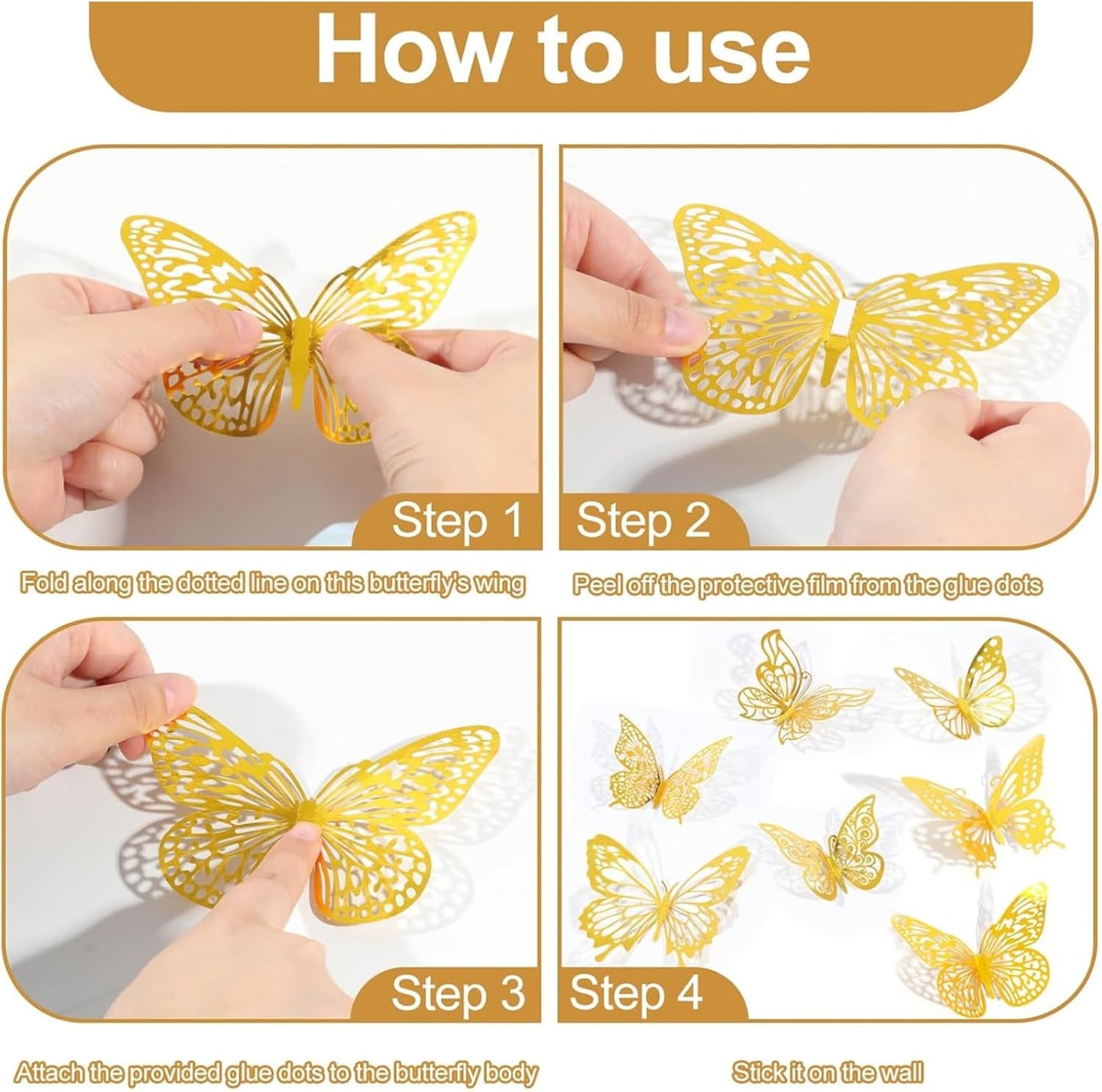 Pymin 3D Butterfly Wall Decor - 12 PCS Gold Butterfly Stickers with Magnets for Party Decorations
