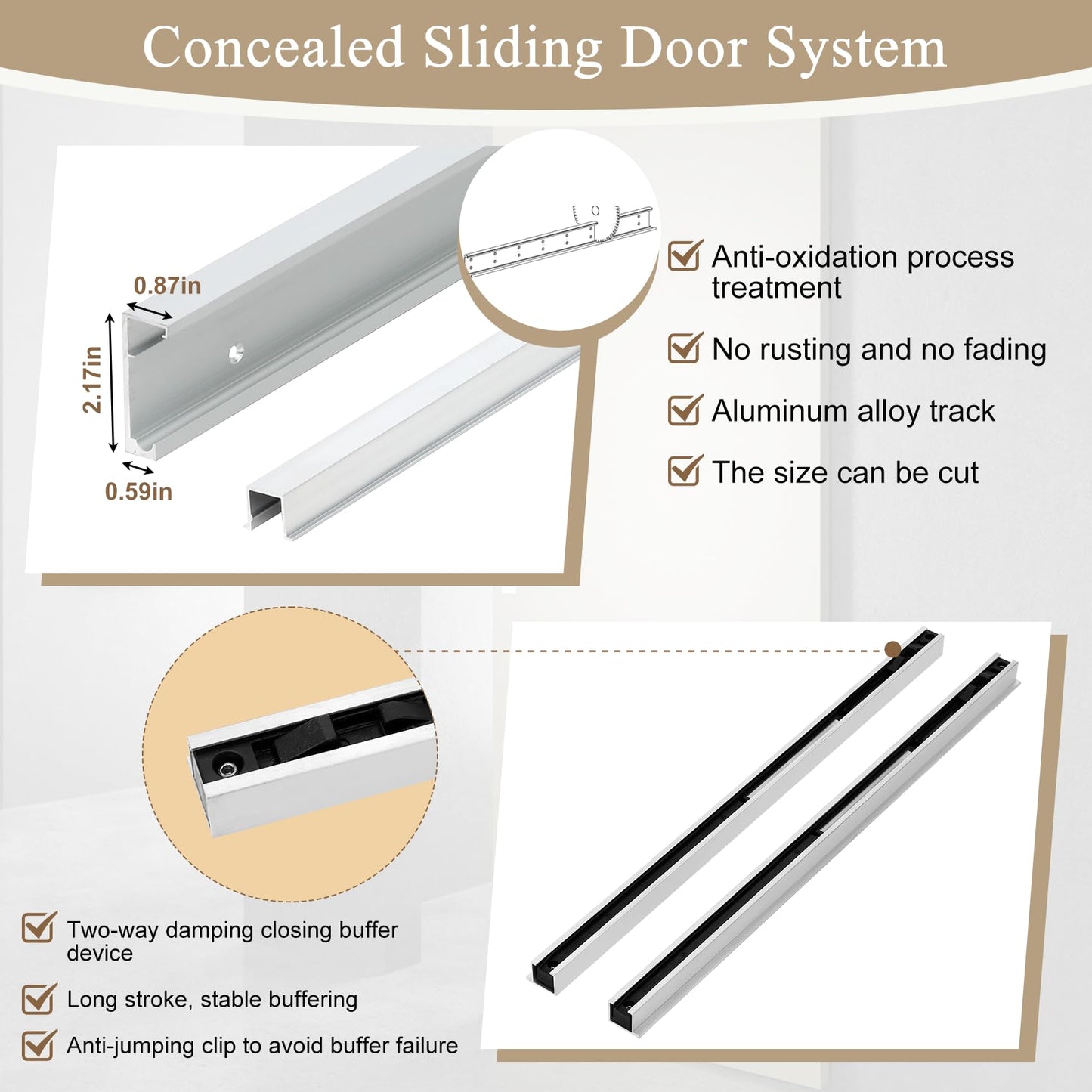 Souyou 42" Concealed Sliding Barn Door Hardware Kit with Soft Close Mechanism for 34"-38" Passage Opening, Hidden Sliding Door Hardware, Floating Wall Mounted (NO Door)