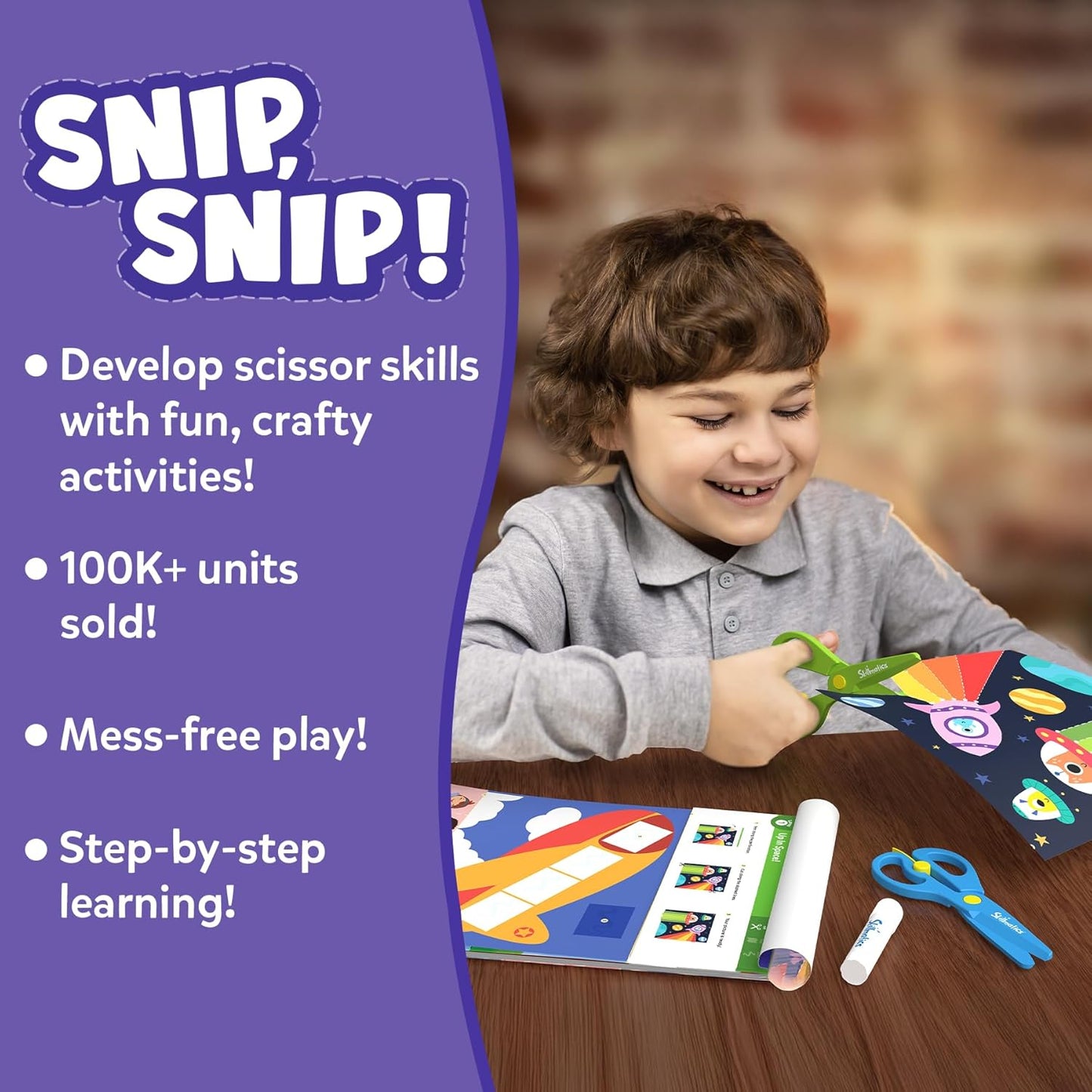 Skillmatics Scissor Skills Activity Book - 25 Fun Cutting Activities for Preschoolers | Includes 2 Child-Safe Scissors