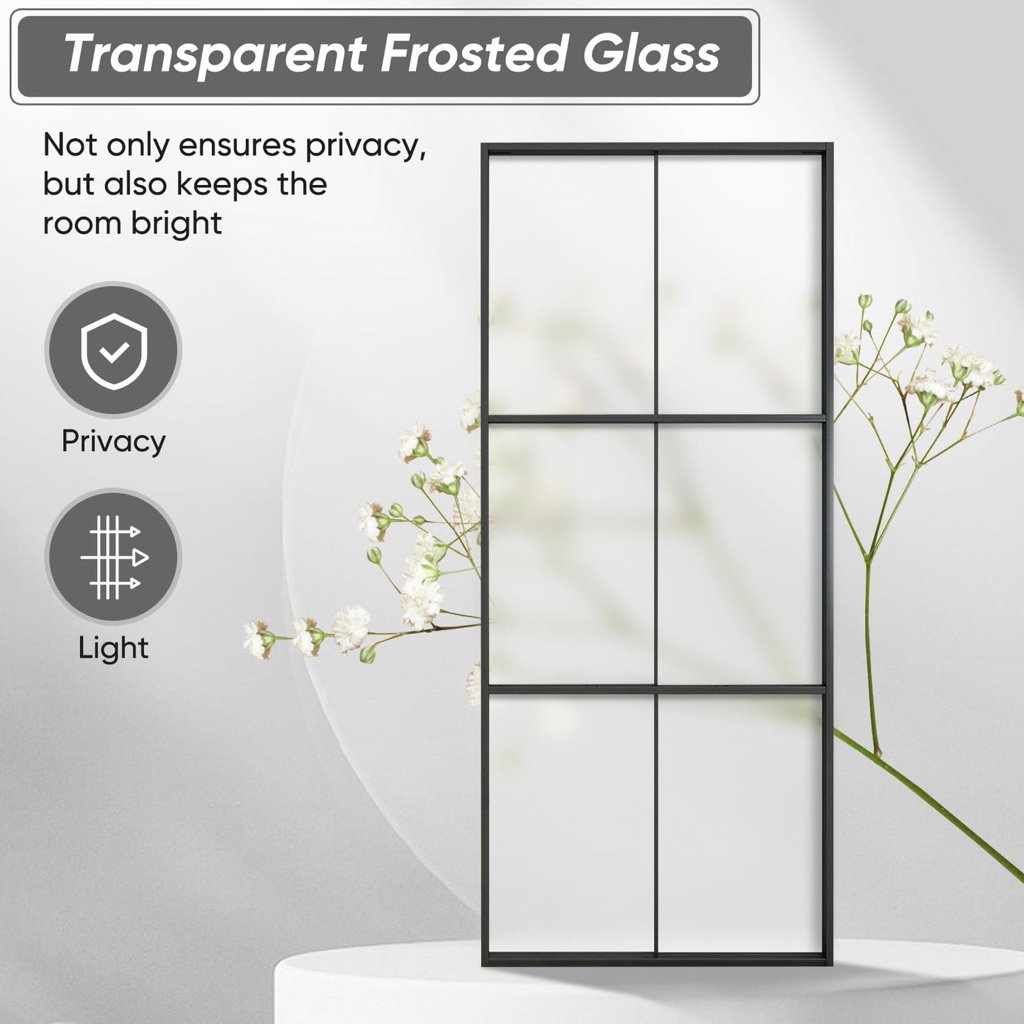 Barnsmith 36in x 84in Aluminum Glass Barn Door Panel - DIY Frosted Tempered Glass Door Slab - Easy Assembly