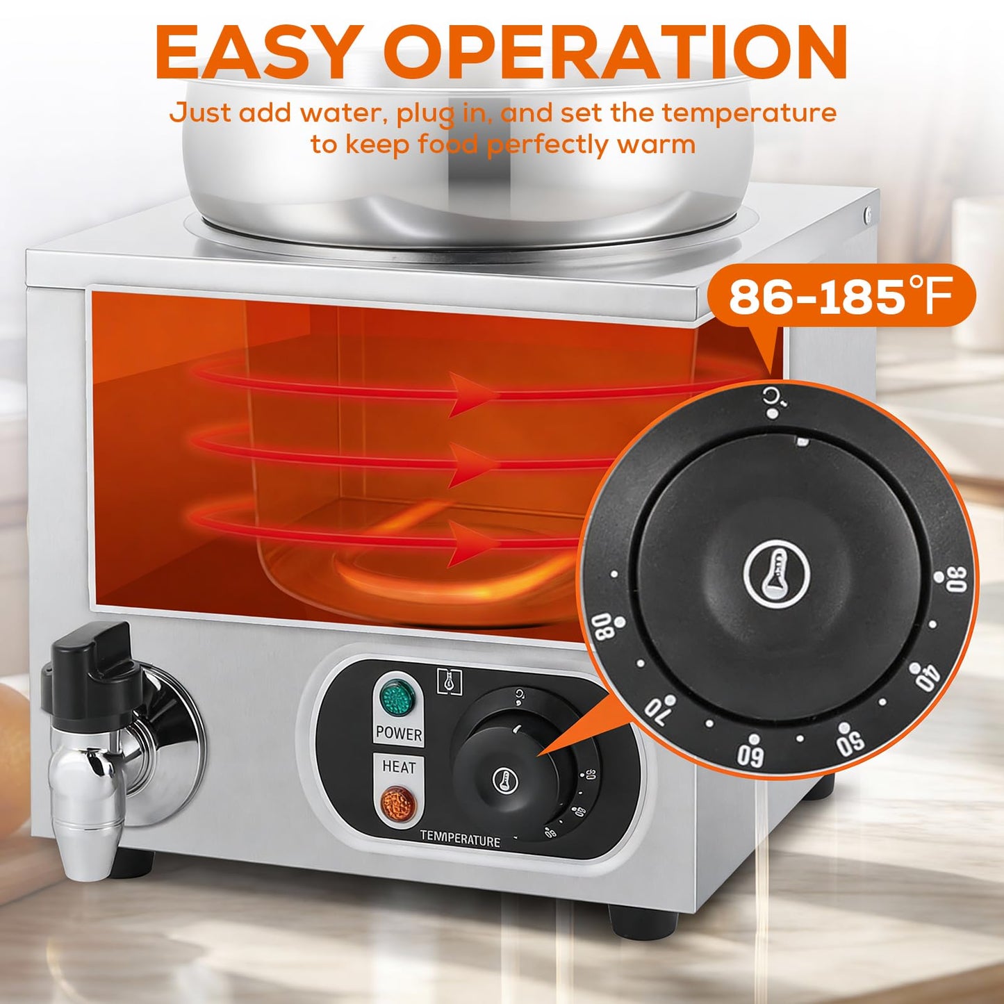 EKVILI 7.4 Qt Stainless Steel Cheese & Sauce Warmer with Temperature Control – Commercial Water Bath Food Heater for Cheese, Chocolate, Sauces, Soups, Nachos, Popcorn, Catering & Buffet （110V）