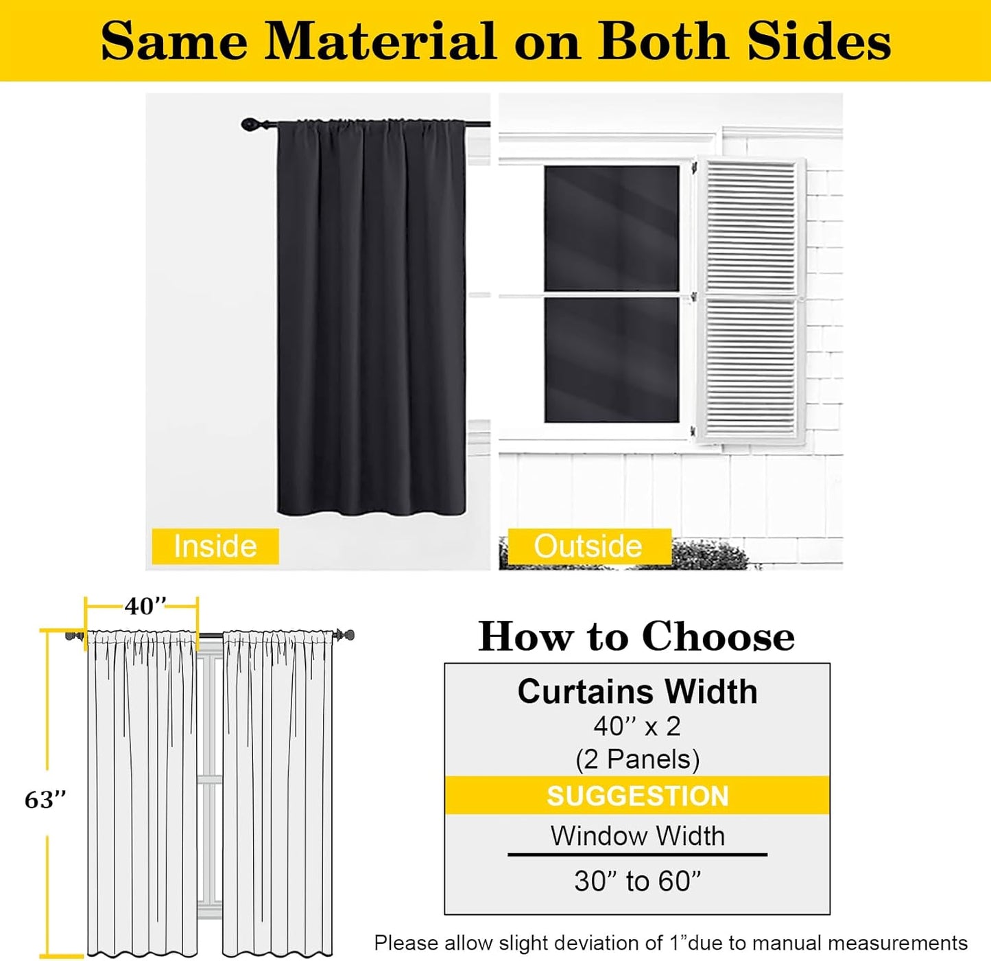 Skiennix Blackout Curtains - Soft Thermal Insulated Room Darkening Window Treatments | 63" Length, 2 Panels Set