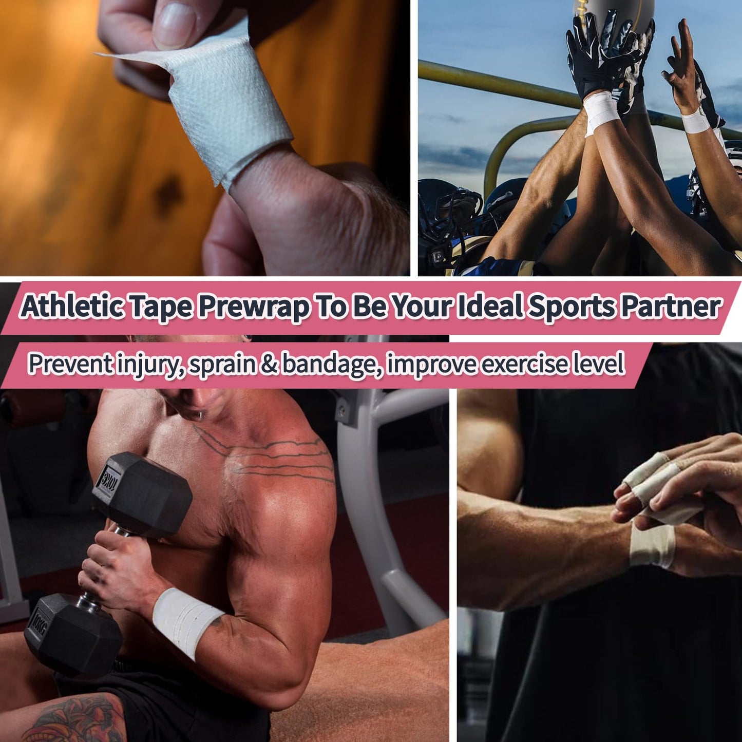 Athletic Tape 2 Pack White Sports Tape Athletic Strong-Breathable-Easy Tear-No Sticky Residue Wrist Ankle Tape for Lacrosse Boxing Gymnastics Climbing Soccer Hockey Bat Injuries Medical