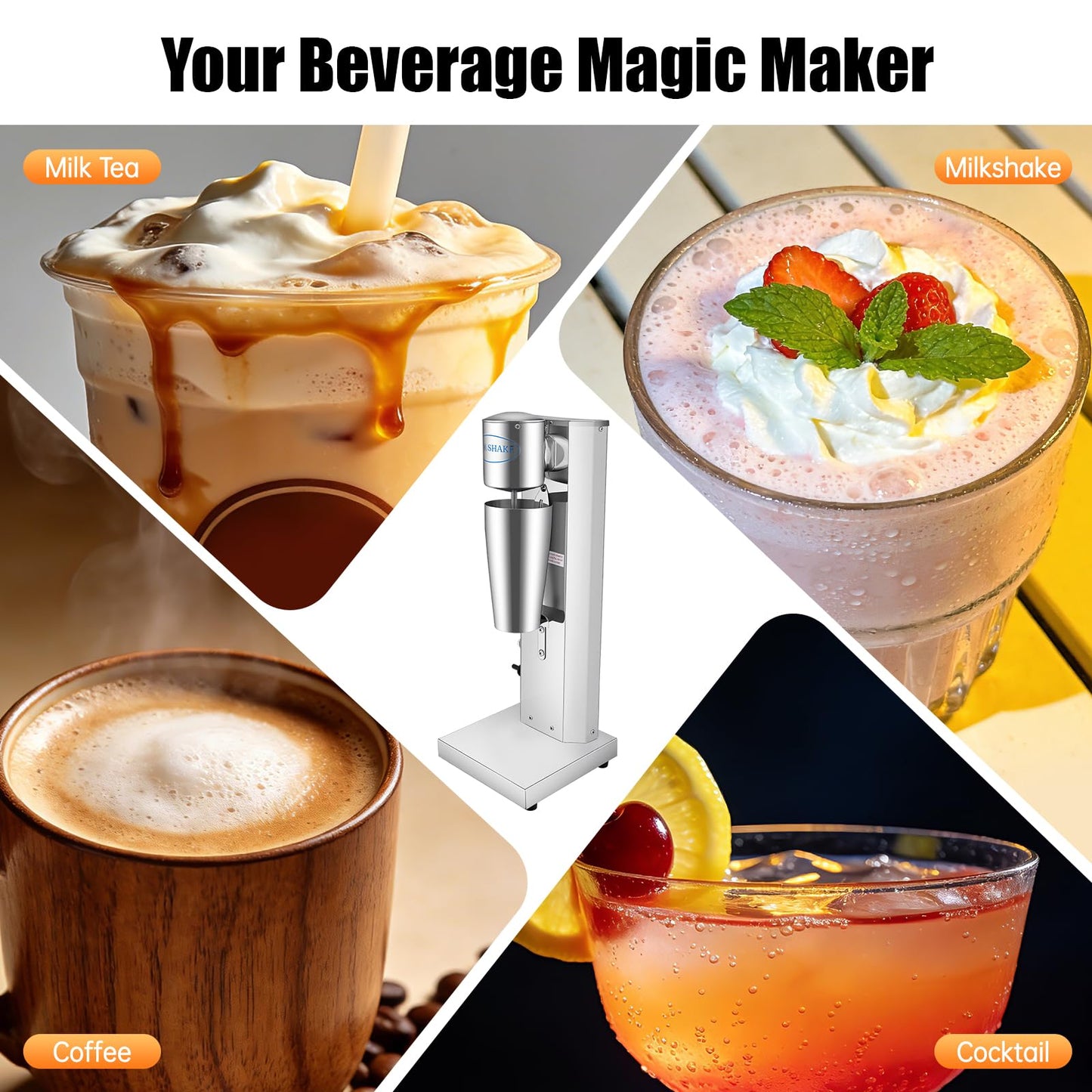 Electric Milkshake Maker Machine, 180W 2-Speed Milk Shake Mixer Machine with 22oz Stainless Steel Mixing Cup, Commercial Milkshake Blender & Drink Mixer for Home or Business(Silver)