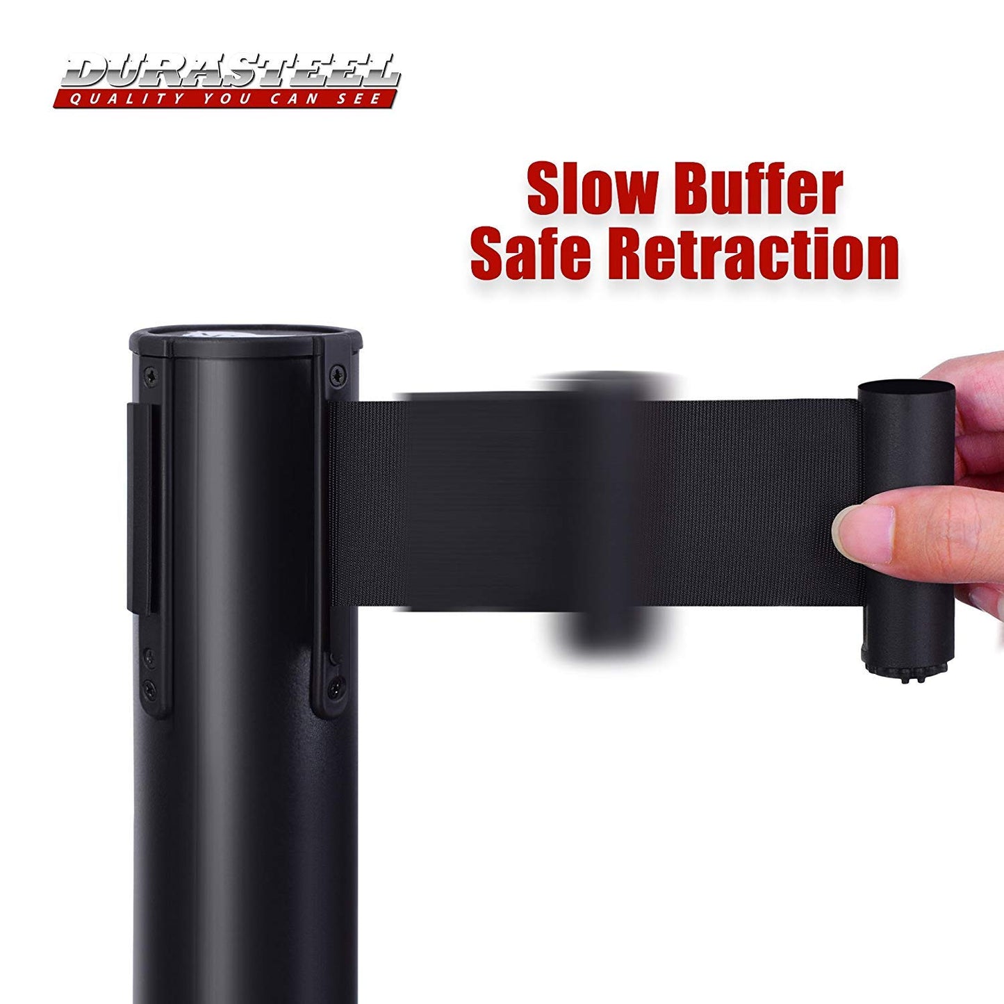 DuraSteel Retractable Belt Stanchion Posts 6-Pack - 6.5ft Crowd Control Barriers - Metal Line Dividers for Restaurants, Banks, Airports, Events - Indoor/Outdoor Queue Rope Barriers