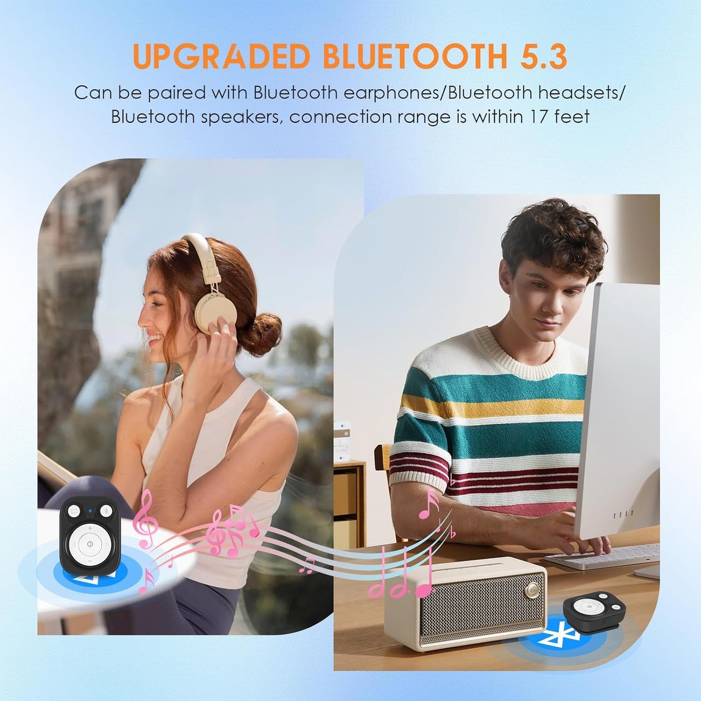 rgjzkgn 64GB MP3 5.3: 15 1000+ MP3 Clip Player with Bluetooth Hrs Battery Mini Music Player, Earphones Included, Songs