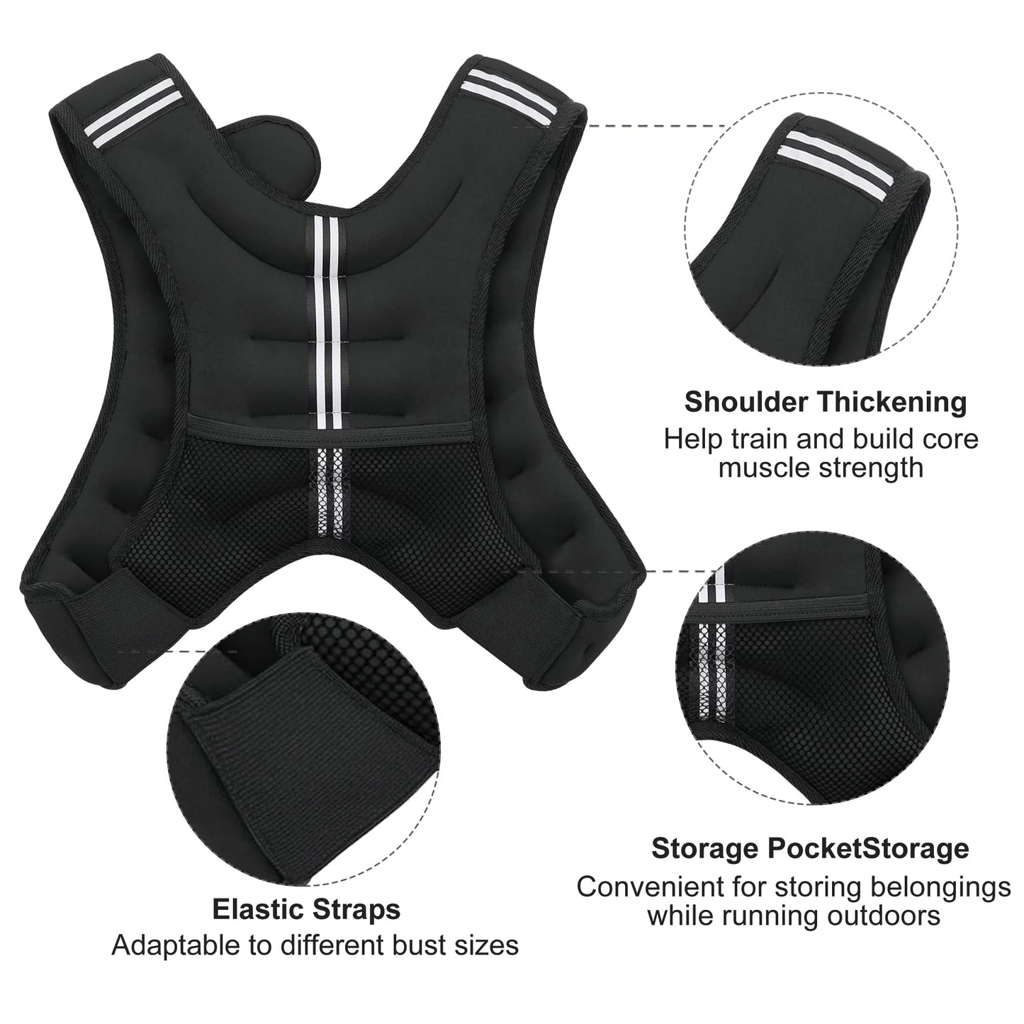 ZUETK Weighted Vest, 5lb/6lb/8lb/10lb/12lb/16lb/20lb/25lb/30lb Weight Vest with Reflective Stripe, Weighted Vest for Men Women Workout Equipment for Strength Training, Running, Jogging, Weight Loss