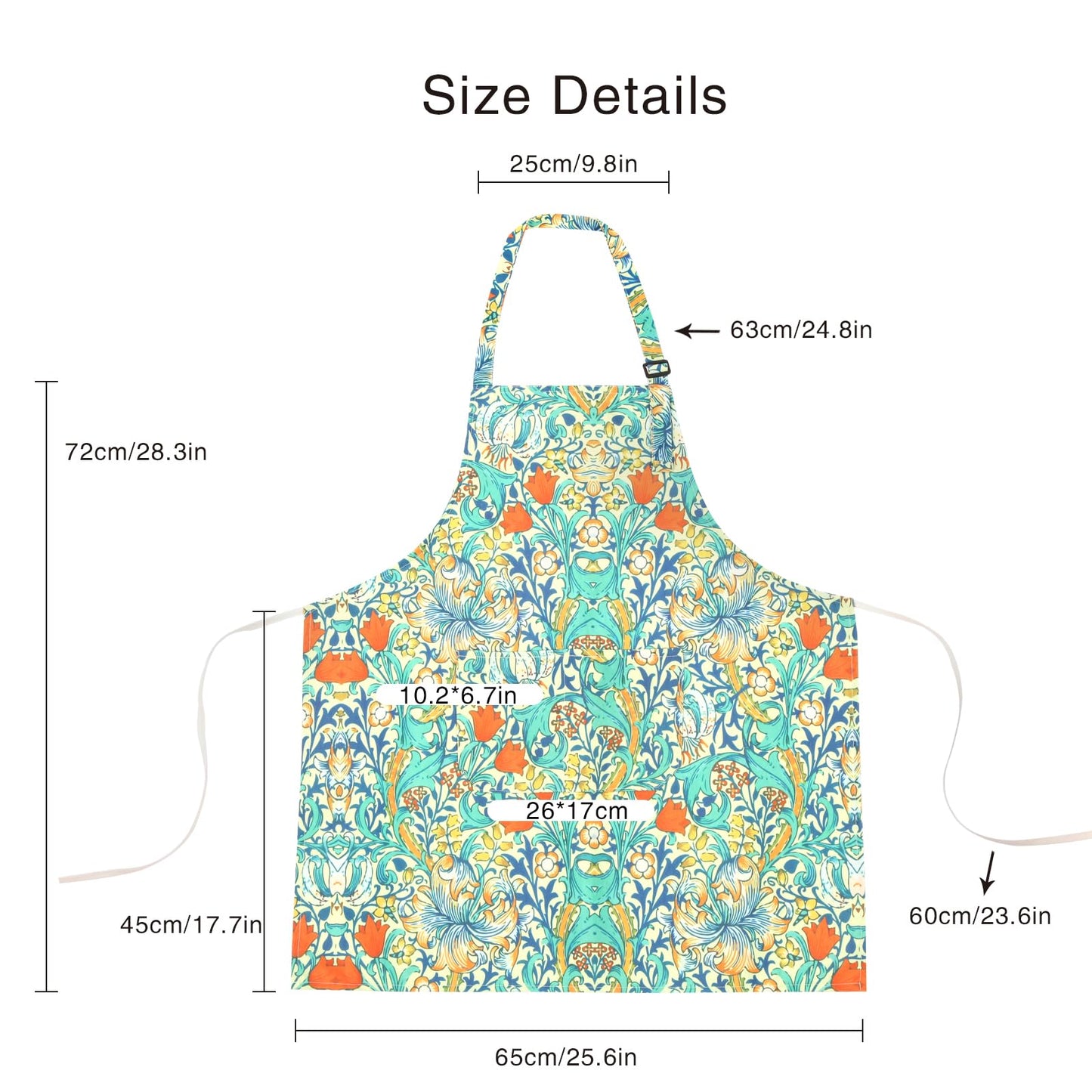 QuQuRuan Floral Apron for Women with Pockets Cotton Canvas Waterproof Apron Cooking Baking Painting Gift (Blue and Red)