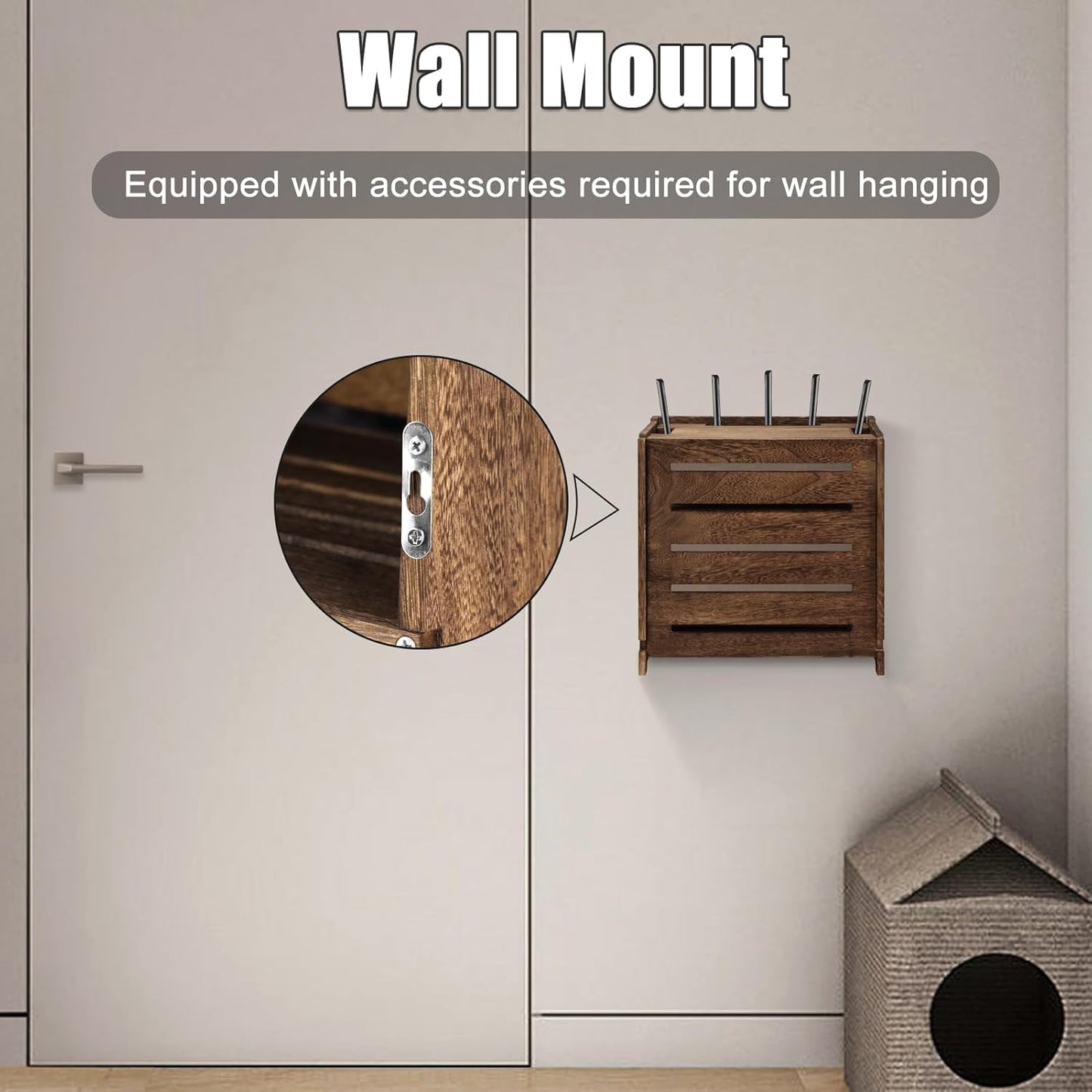Yemotopro Wooden WiFi Router Storage Box Charcoal Retro Wood Router Hider Box Modem Store Boxes, Double-Layers WiFi