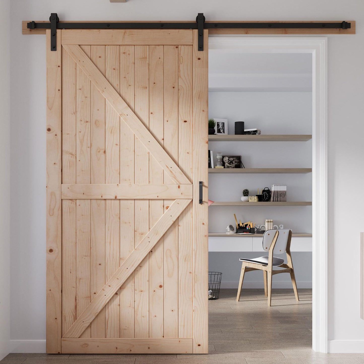 FREDBECK 48in x 96in Wood Sliding Barn Door with 8FT Barn Door Hardware Kit Included K Shape Solid Spruce Panel Sliding Door Double Surfaces Need to Assembly