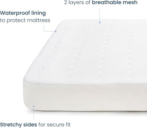 HALO Breathable Crib Mattress Cover - Waterproof Quilted Mesh, Universal Fit for Standard Cribs & Toddler Beds